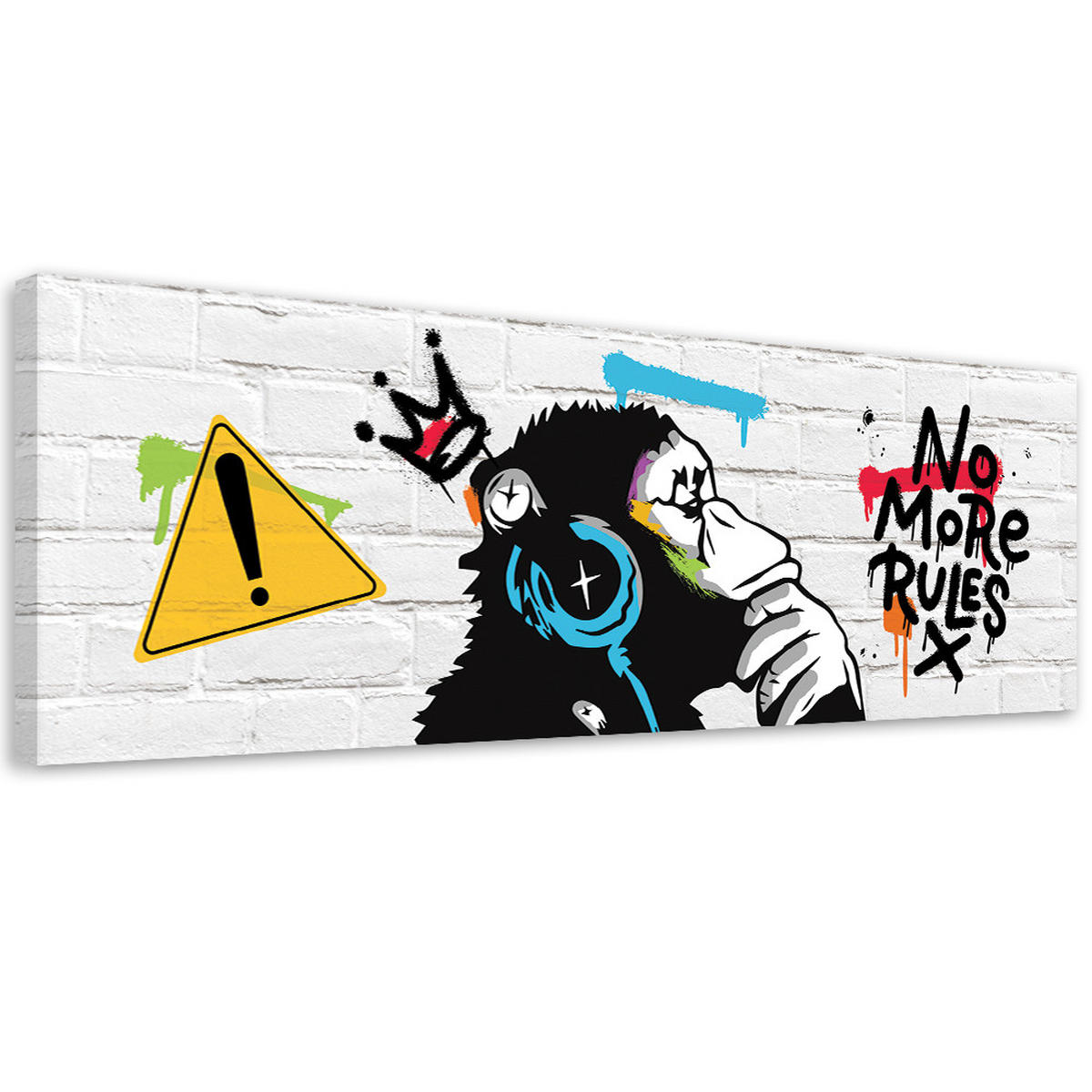 WANDBILD banksy dj affe - Weiß, Textil (90/30cm) - Feeby