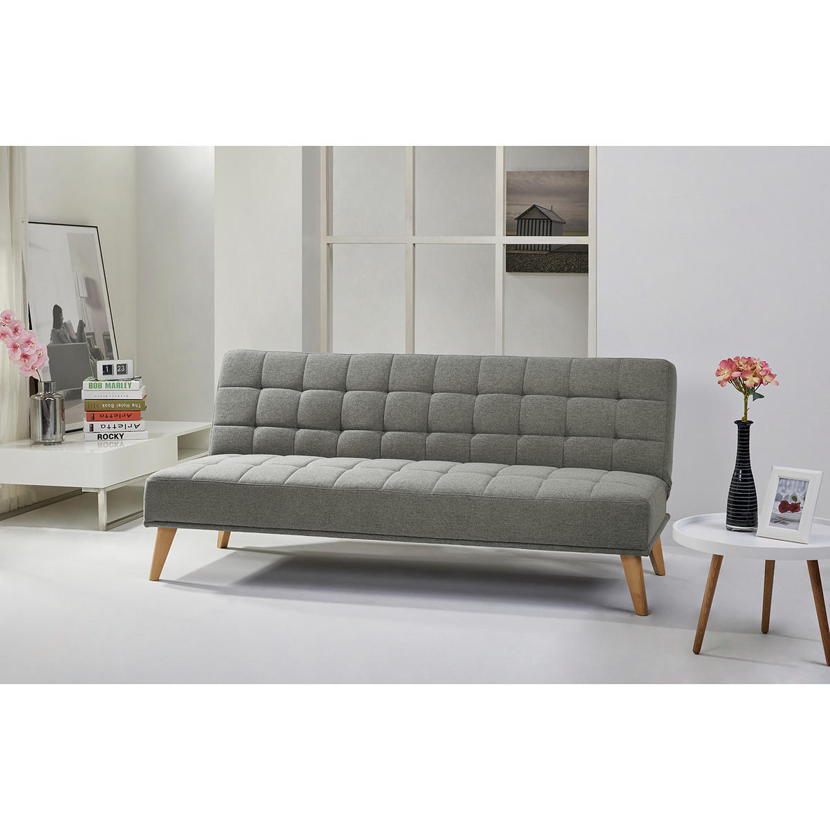 SCHLAFSOFA - Textil / Holz - Grau, Holz/Birkenholz (180/81/86cm) - home24