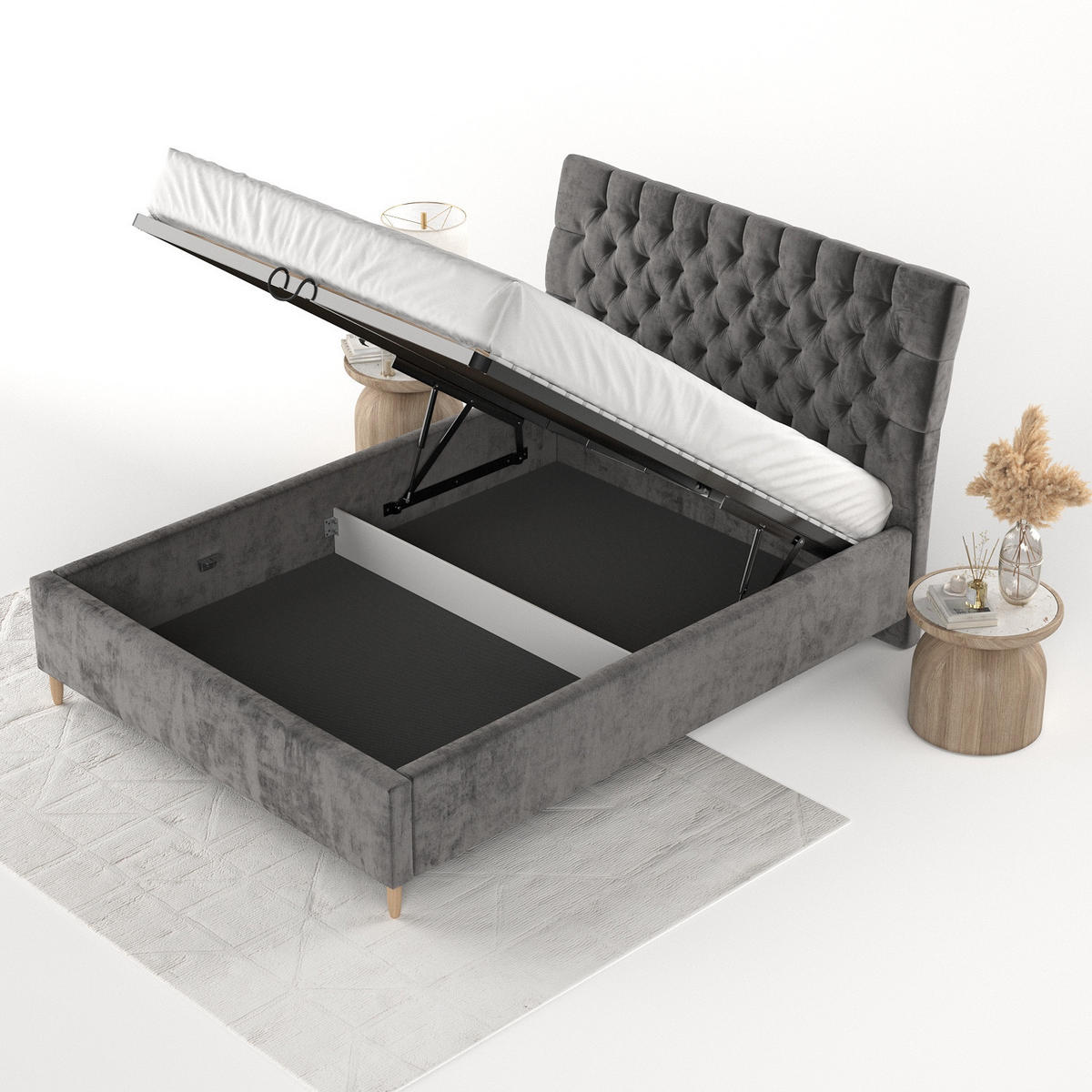 POLSTERBETT Lira 160/200 cm Anthrazit im Lotta Stoff - Anthrazit/Naturfarben, Holz/Holzwerkstoff (160/200cm) - AltaBeds