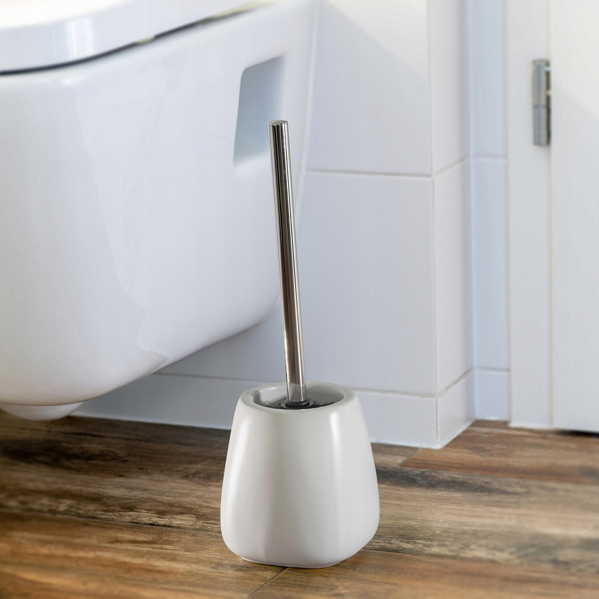 BADEZIMMERSET SEIFENSPENDER + WC-Bürstengarnitur, weiß - Weiß, Keramik/Kunststoff (12/36cm) - KADAX