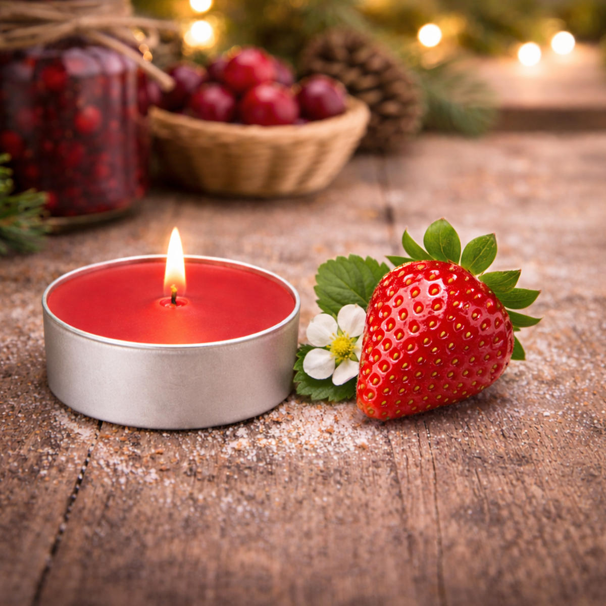 TEELICHT mit Duft - Erdbeere - 18er Pack - Rot, Naturmaterialien (4/1.5/4cm) - HS Candle