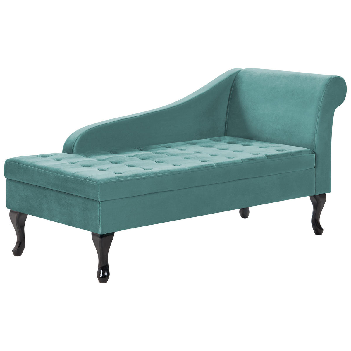 CHAISELONGUE Samtstoff blaugrün mit Bettkasten rechtsseitig Pessac - Blau/Schwarz, Textil (145/71/62cm) - Beliani