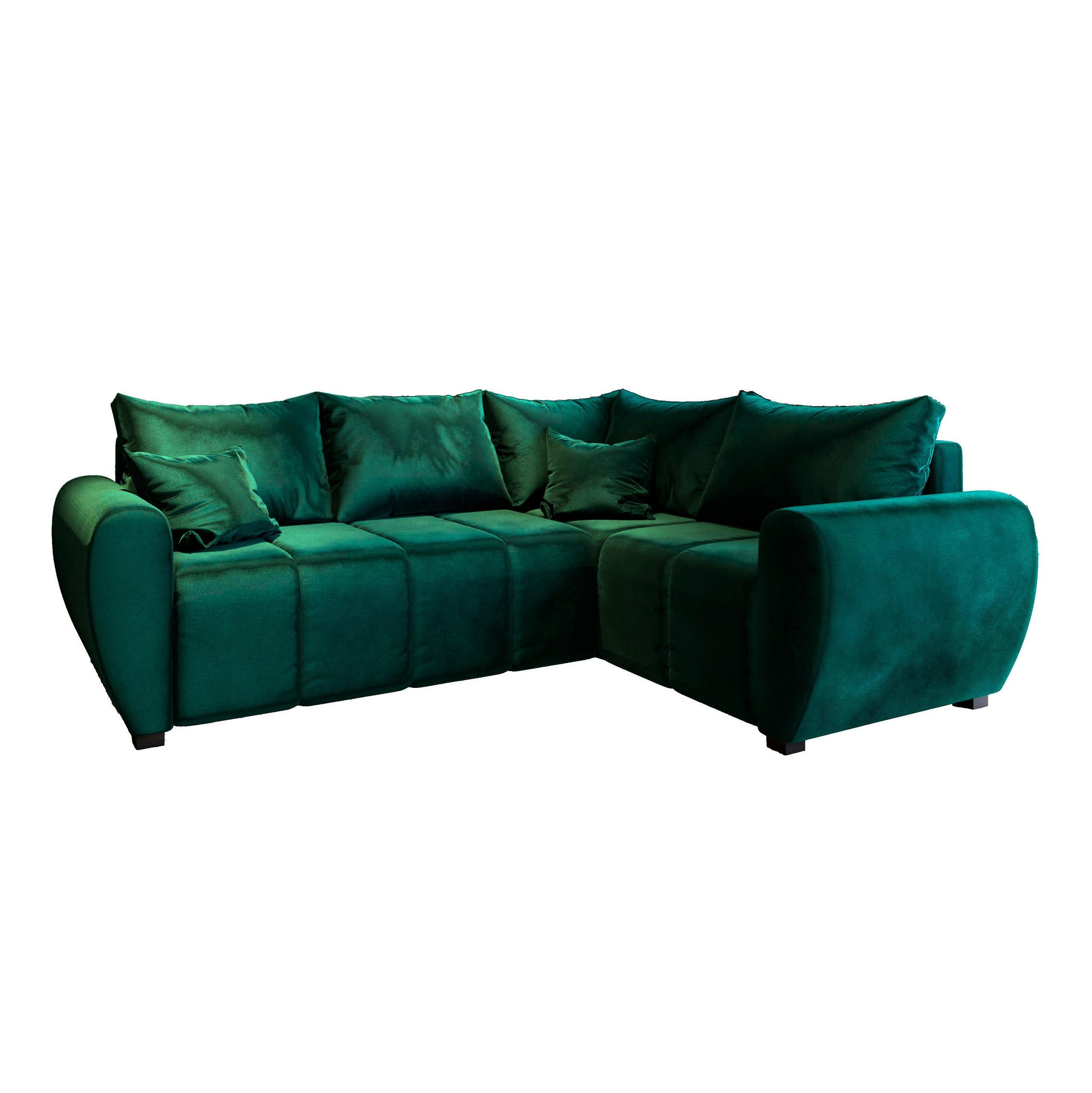ECKSOFA MADISON L R-S Grün Plüsch-Stoff mit Schlaffunktion - Grün, Holz (235/175cm) - MASSENO
