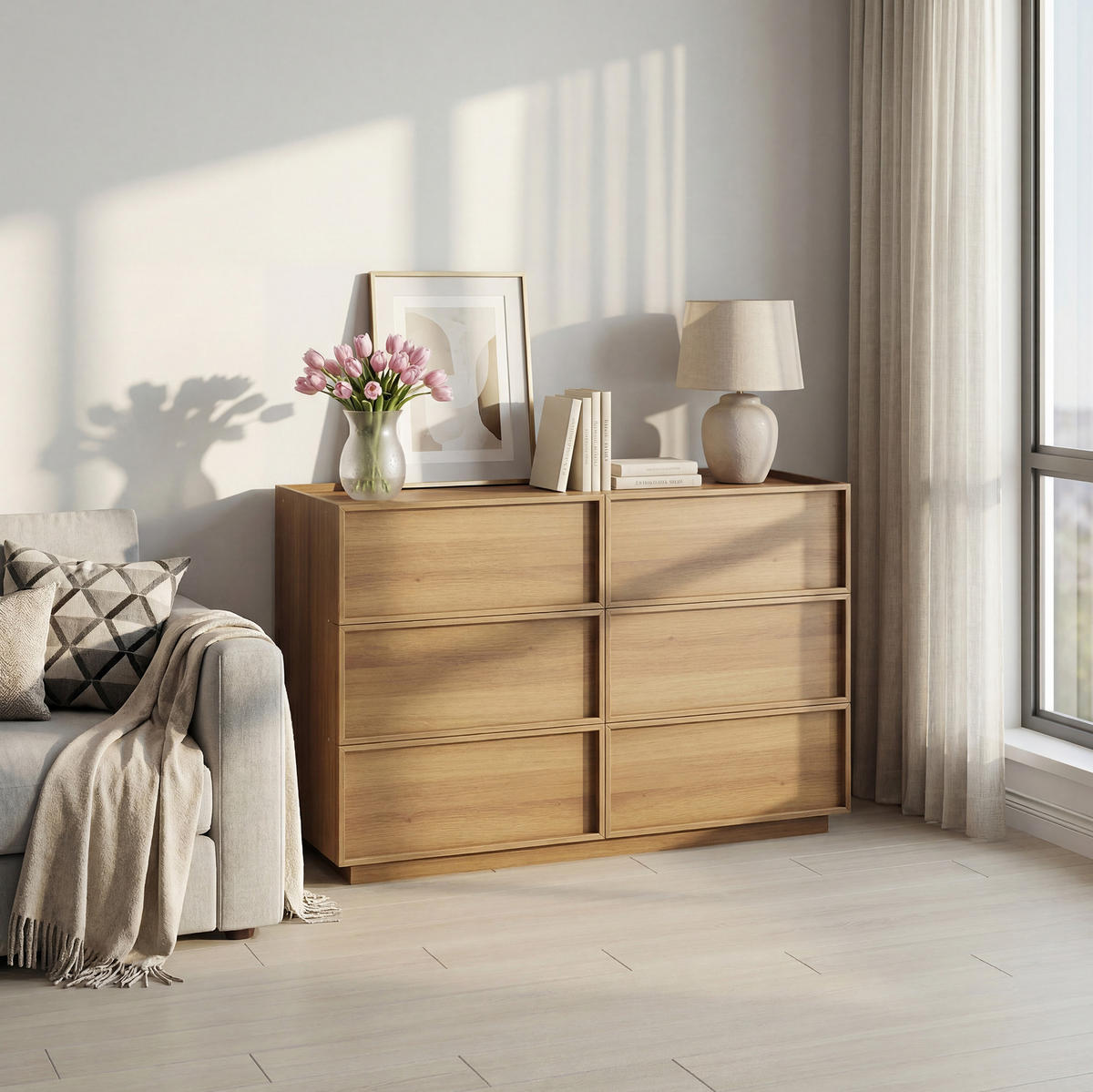 KOMMODE 115/78/48 cm Eiche aus MDF und Spanplatte mit 6 Schubladen - Nussbaumfarben, Holzwerkstoff (48/78/115cm) - OKMYHOME