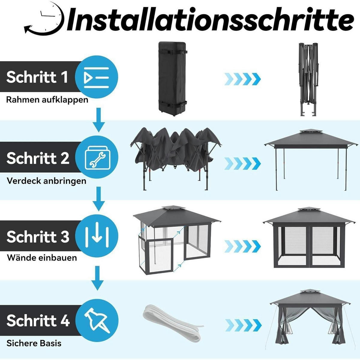GARTENPAVILLON 4 x 4 m Anthrazit mit Moskitonetz - Anthrazit, Metall (400/285/400cm)