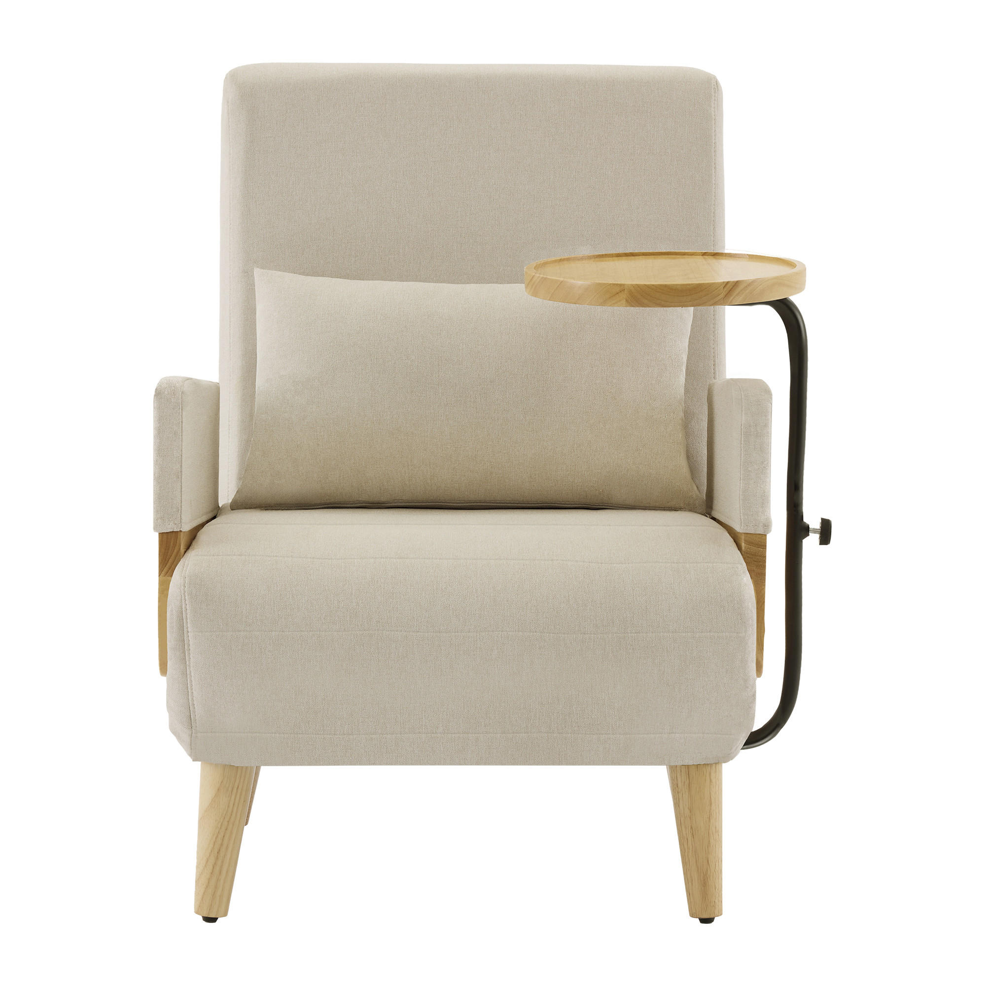 RELAXSESSEL 74.5/66/88 cm Beige mit Schlaffunktion und Holztablett - Beige, Textil (74.5/88/66cm) - Oxeza