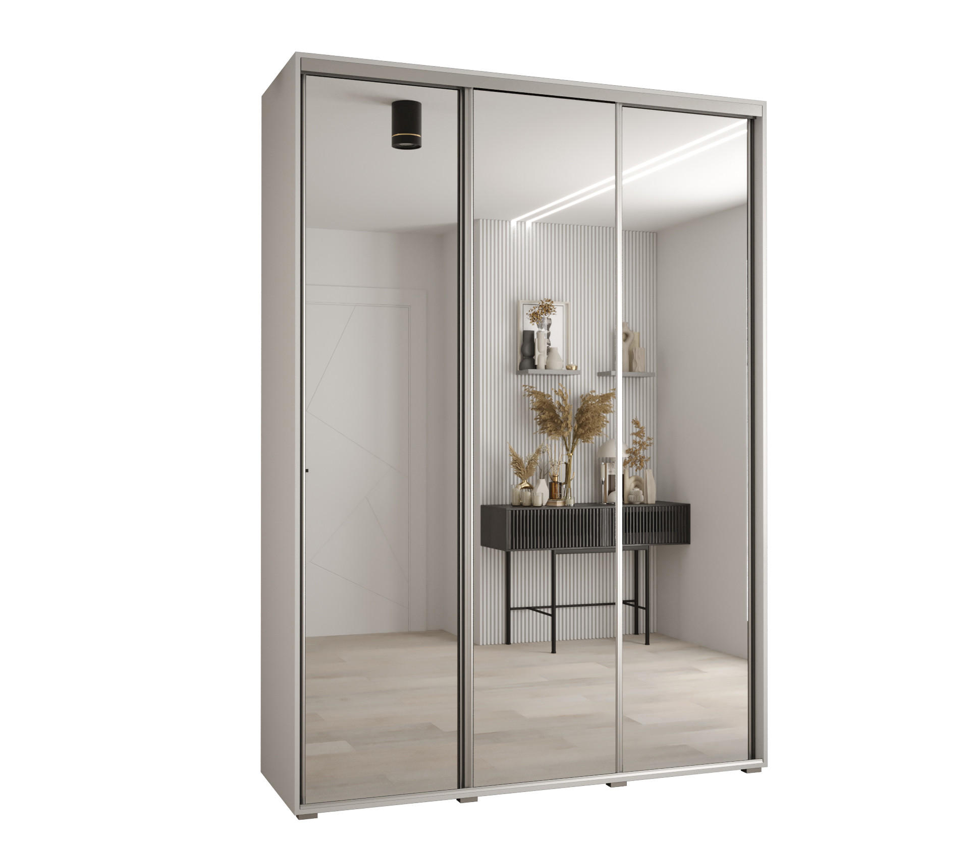 Abiks Möbel Schwebetürenschrank Weiß, Weiß, Silber 170x235x60 cm