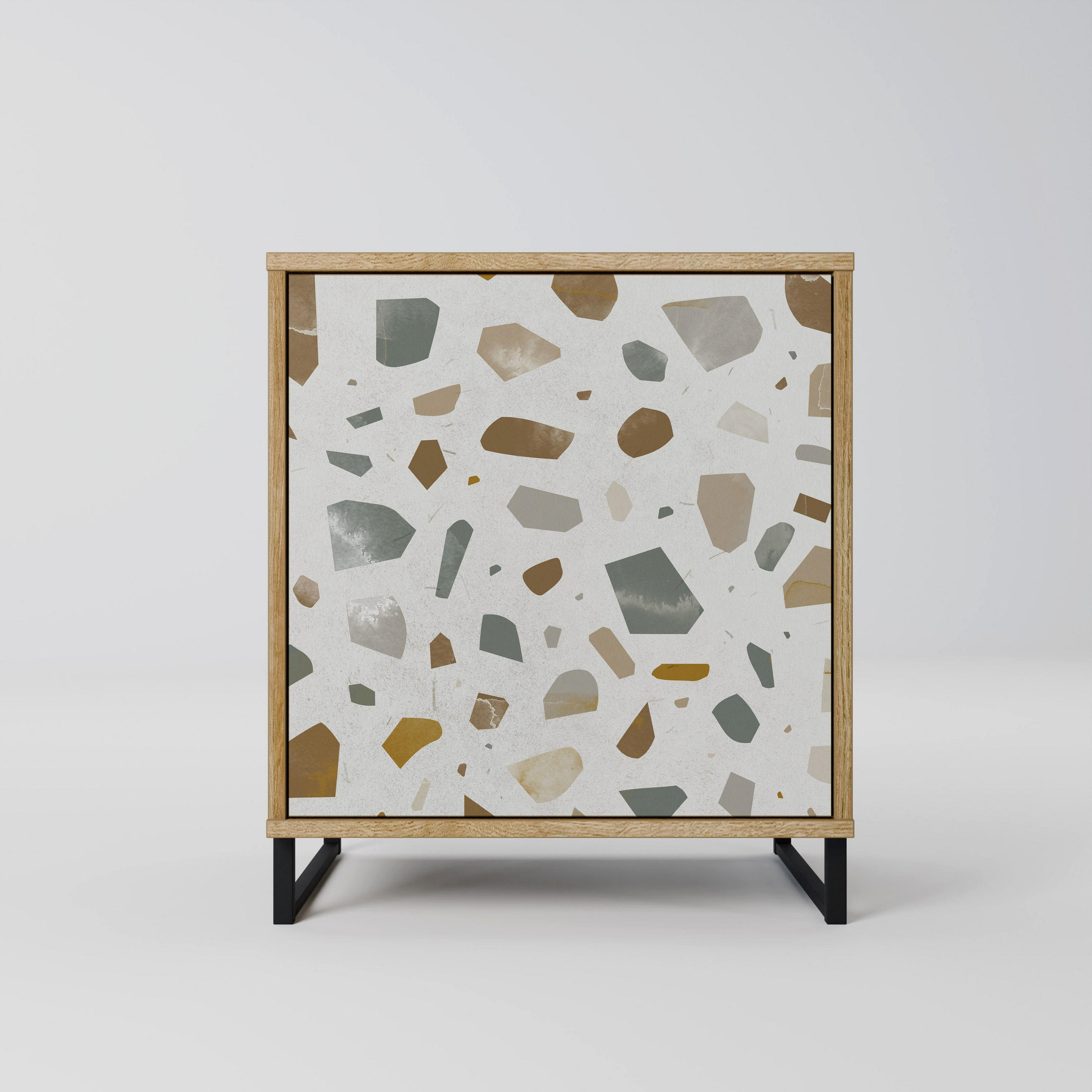 SIDEBOARD PIECES OF TOMORROW, Eichefarben, 57,5x42x67,5 cm, Schwarze Metall-Rahmenfüße - Eichefarben/Multicolor, Holzwerkstoff/Metall (57.5/67.5/42cm) - SpaceRebels