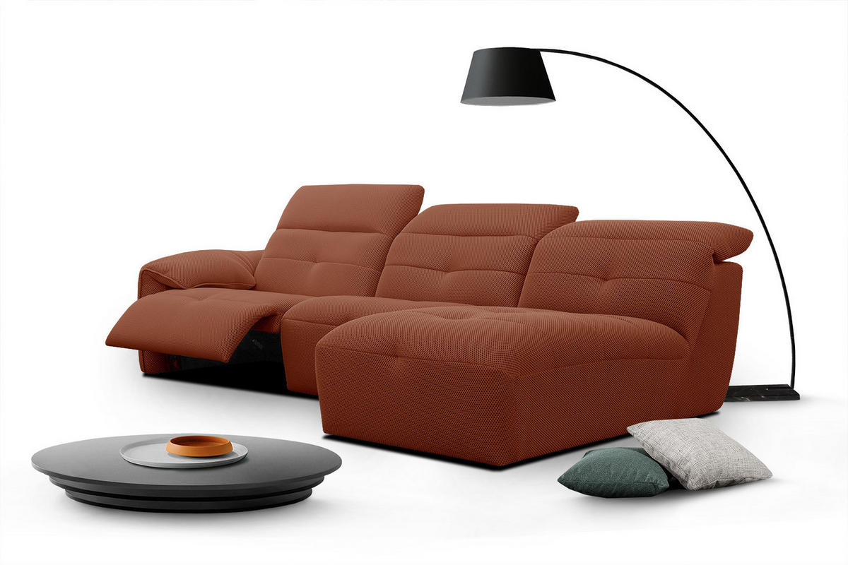 ECKSOFA TRENTO 4-Sitzer mit 1 Relaxfunktion, dunkelorange - Dunkelorange/Schwarz, Holzwerkstoff/Kunststoff (262/165cm) - Courtois Laville