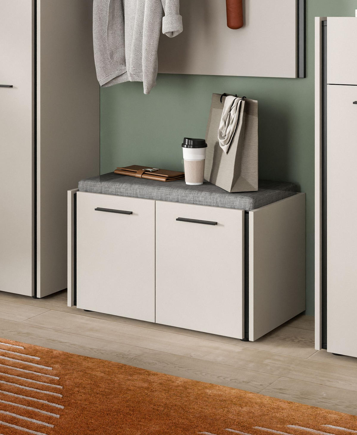 SITZBANK INKL. SITZKISSEN Emil Kaschmir 75/40/42 cm - Beige, Holzwerkstoff (75/42/40cm) - Xonox