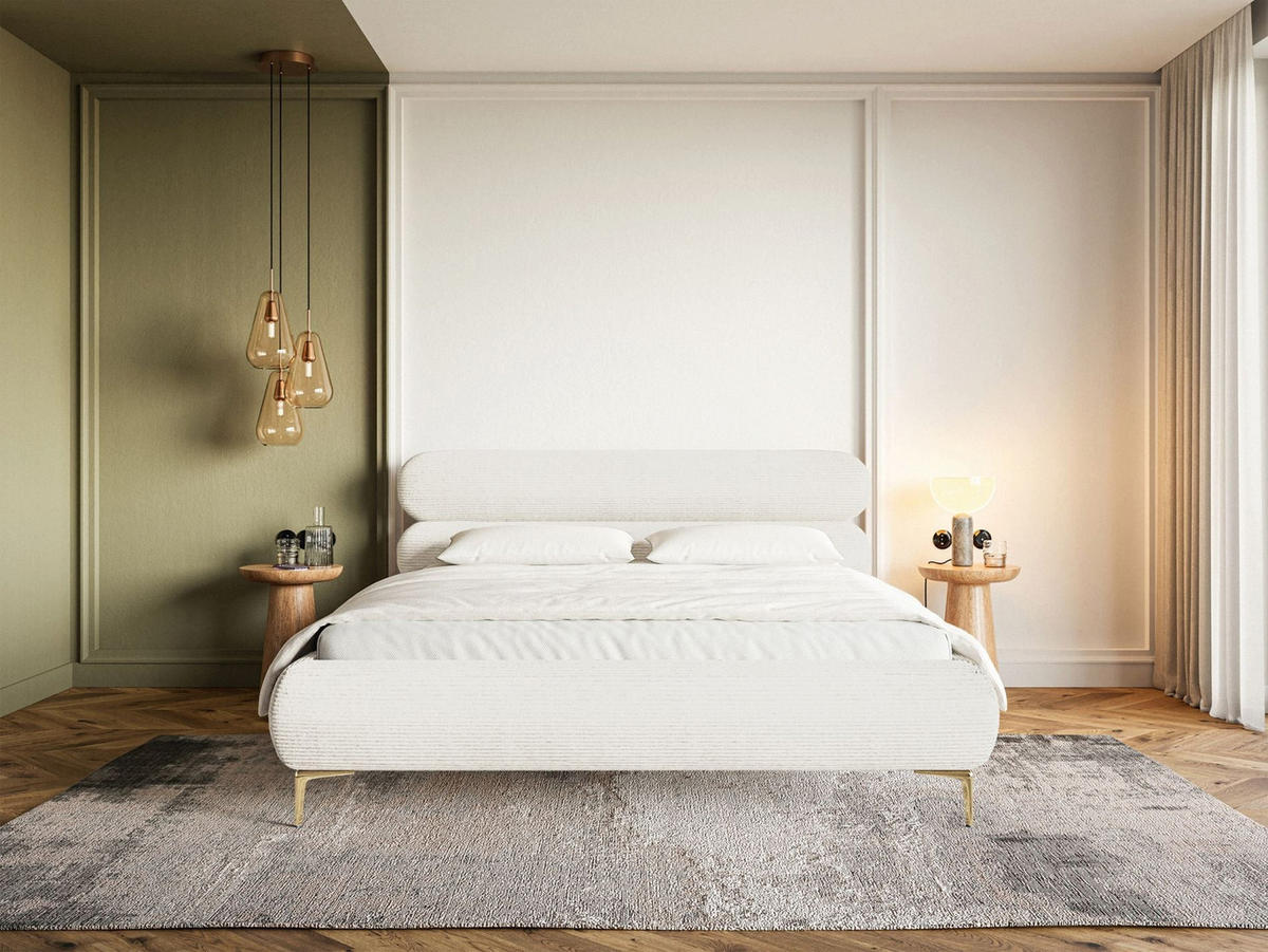 POLSTERBETT Roule Cord Creme 140x200 cm - Goldfarben/Creme, Textil/Metall (140/200cm) - Selsey