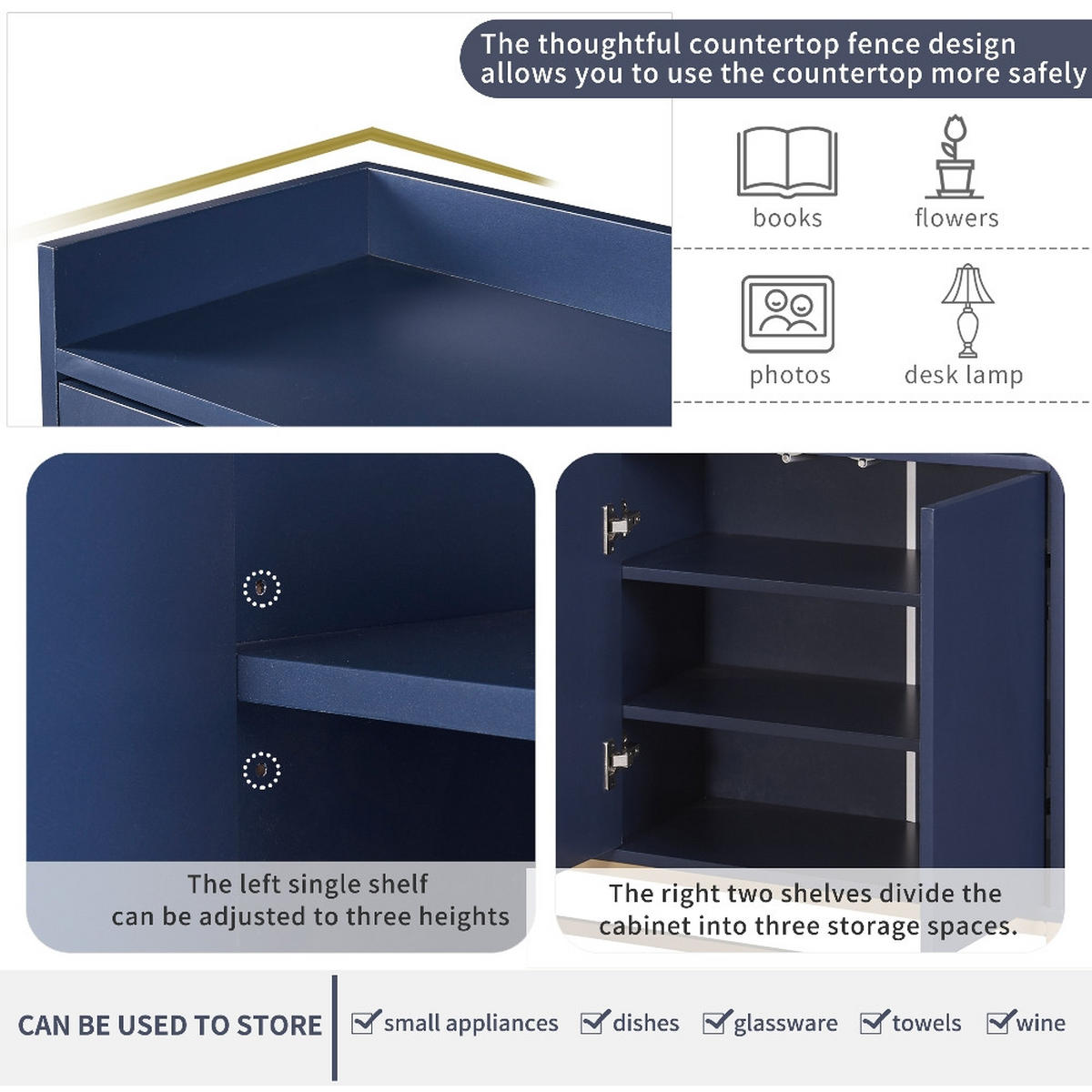 SIDEBOARD MARINEBLAU, 4-TÜRIGER BUFFETSCHRANK, GRIFFLOSES DESIGN, MDF/SPANPLATTE, FÜR ESSZIMMER UND WOHNZIMMER, 120/30/80 cm - Blau, Holzwerkstoff (30/80/120cm) - Rolipo