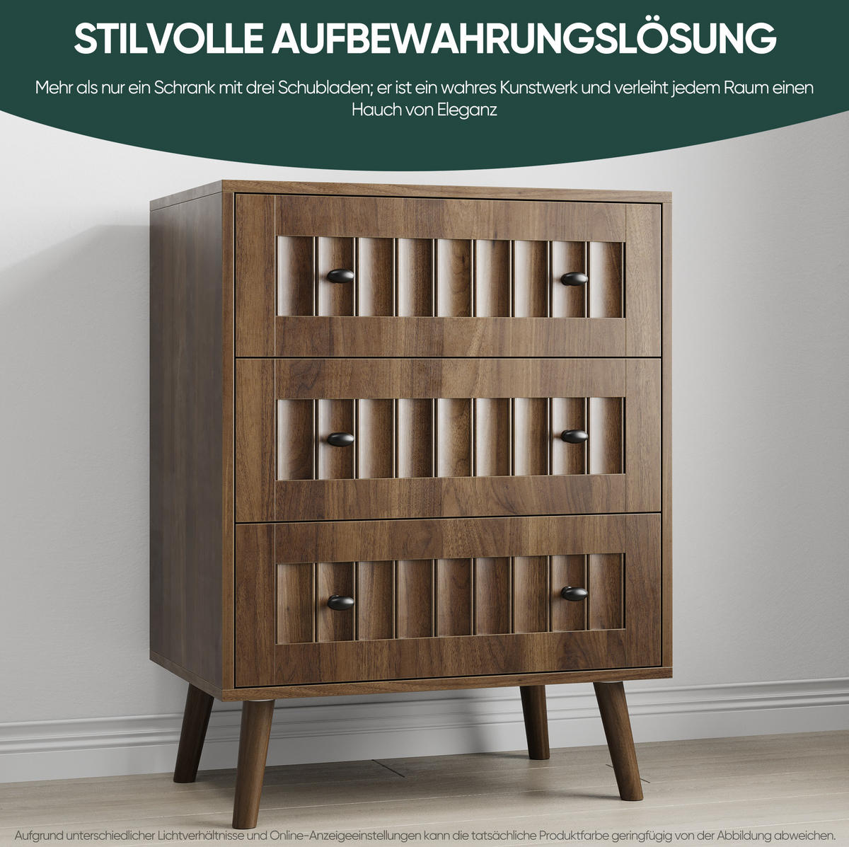 KOMMODE 60/40/79 cm aus MDF mit 3 Schubladen und Rillenfront Walnussfarben - Walnussfarben, Holzwerkstoff (60/78/40cm) - Modenvie