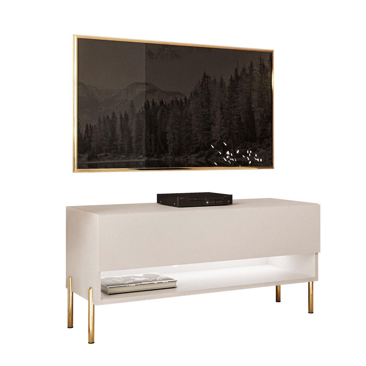 LOWBOARD TV-Schrank CALANTE 90 cm auf geraden goldenen Chrom-Beinen - Kaschmir/Goldfarben, Holzwerkstoff/Metall (90/44/35cm) - Lookway