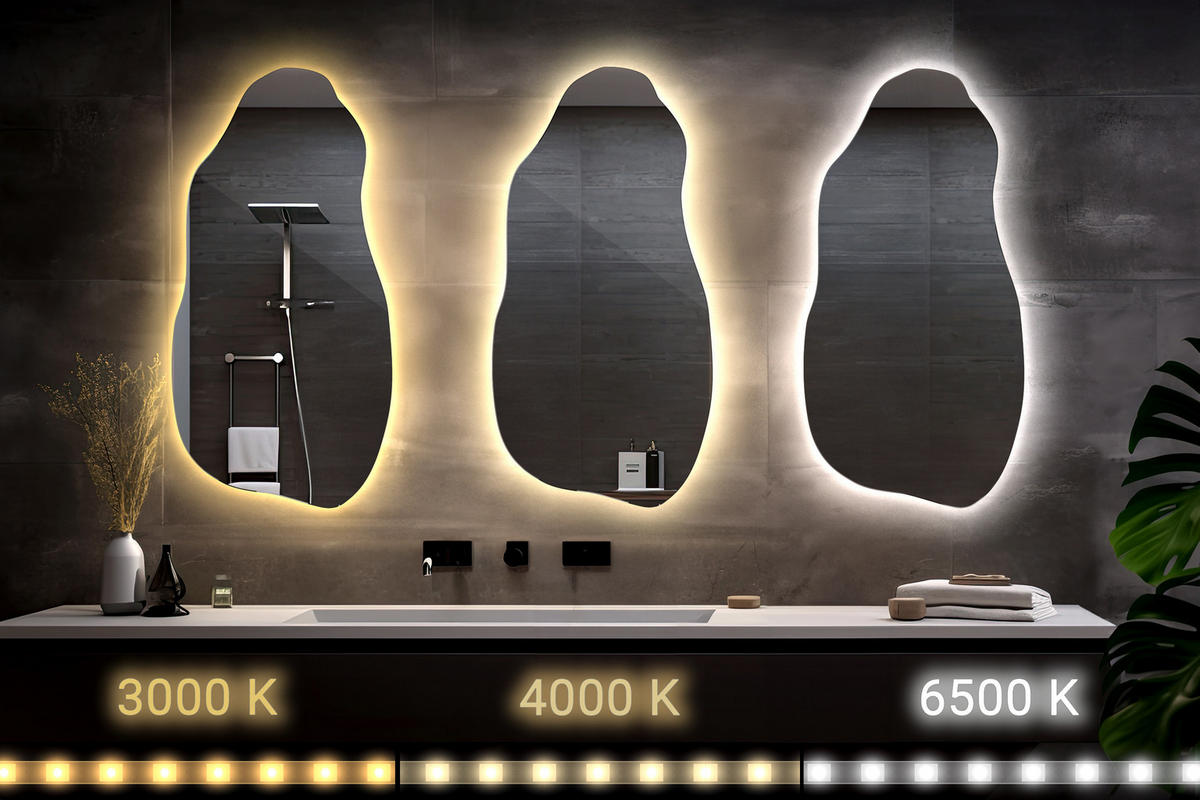 LED-SPIEGEL 40x80 cm Asymmetrisch Warmweiß 3000K - Gelb, Glas (40/80/0.4cm) - Wallfluent
