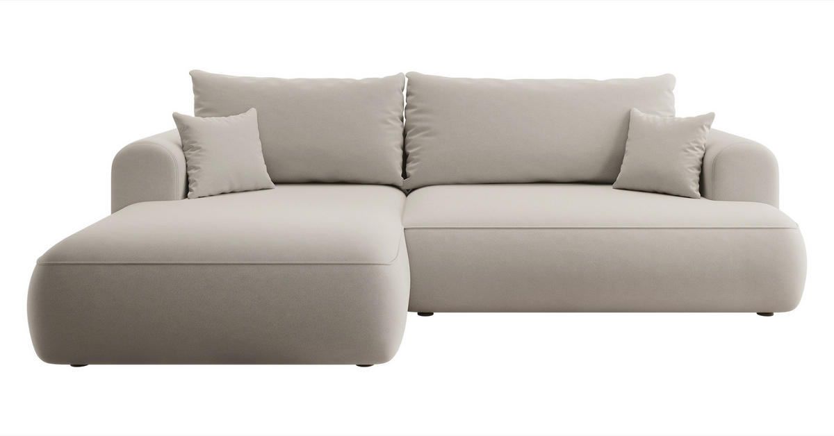 ECKSOFA Ovo Cremeweiß Velours - Creme/Schwarz, Kunststoff/Textil (260/165cm) - Selsey