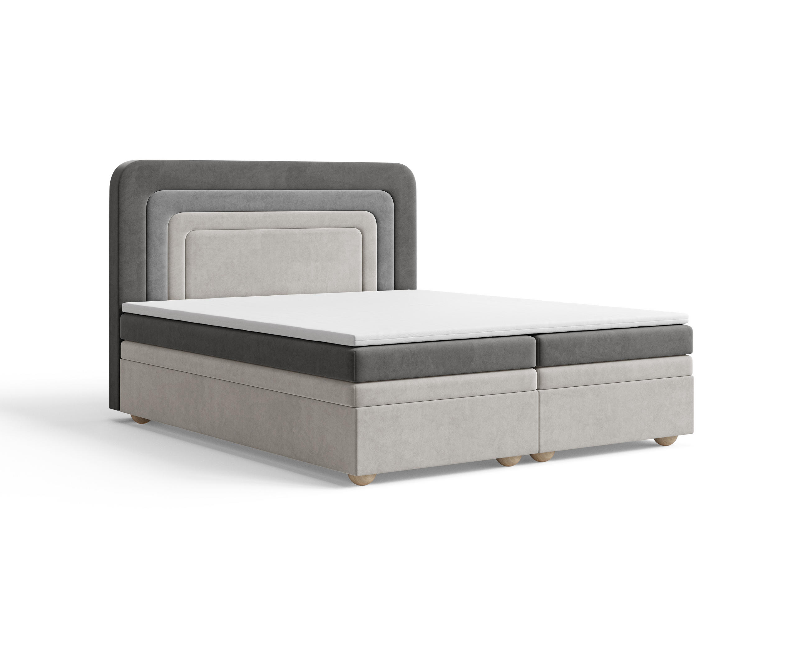 BOXBETT - Bett 10 NEST - Riviera - 140x200 cm - Modernes Polsterbett mit Bettkasten - Grau, Holz (140/200cm) - ROYAL24_MARKT