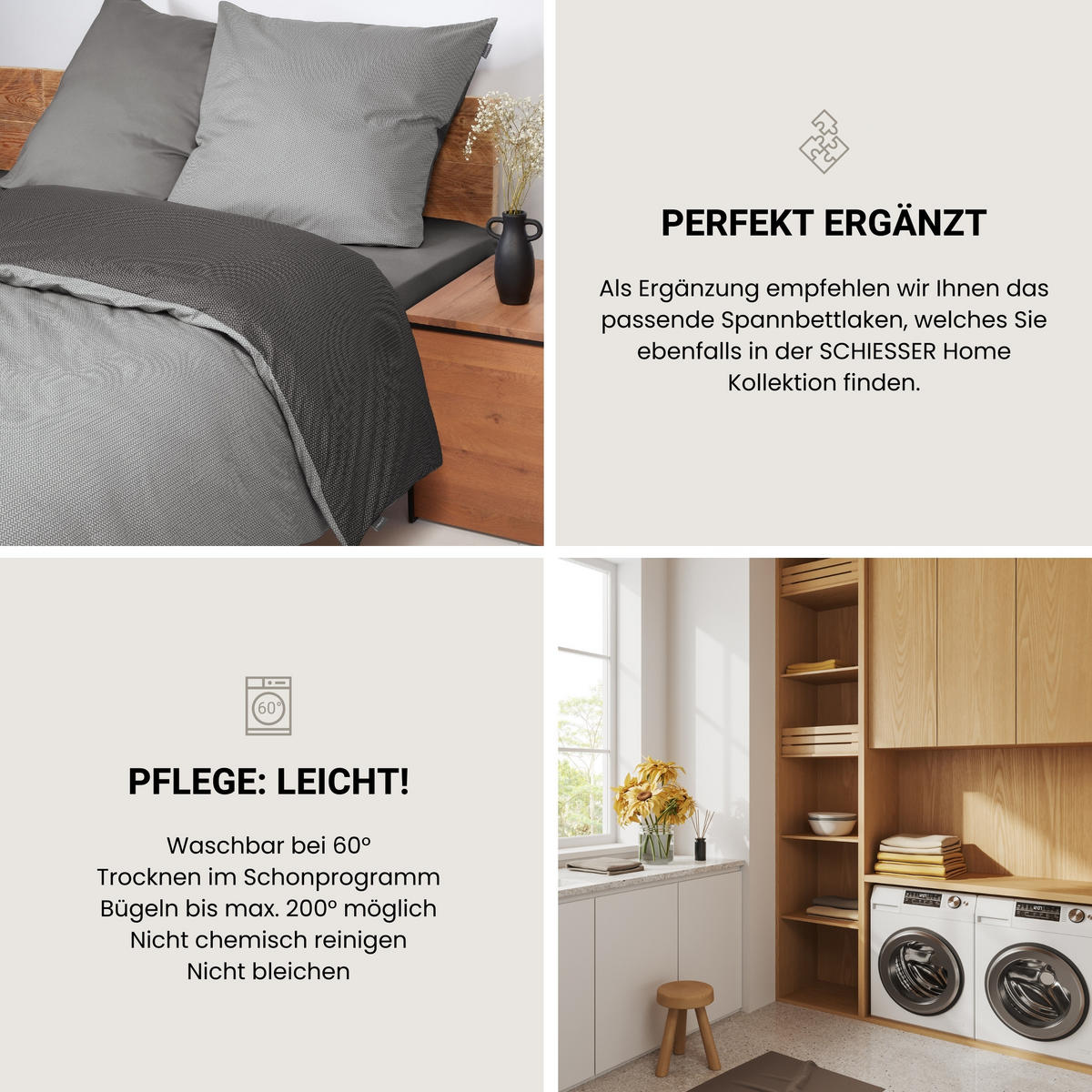 BETTWÄSCHESET Silva - Renforcé - 2-teilig - 155 x 220 cm - Grau - Grau, Textil (155/220cm) - SCHIESSER