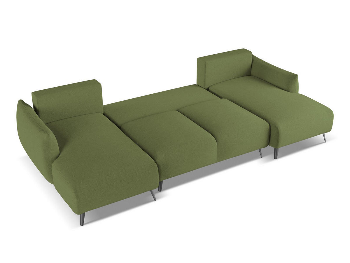 WOHNLANDSCHAFT Chenille Stoff Grün - Dunkelgrün/Schwarz, Textil/Metall (317/86/162cm) - Makamii