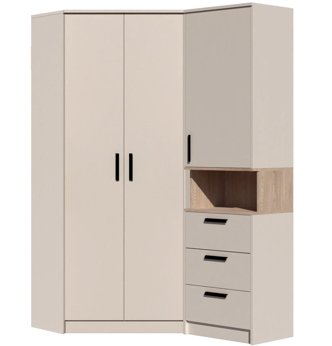ECKKLEIDERSCHRANK REGAL GRANT SET 15/C GRAUBEIGE CASHMERE 143/195/91 - Kaschmir/Schwarz, Holzwerkstoff/Kunststoff (143/195/91cm)