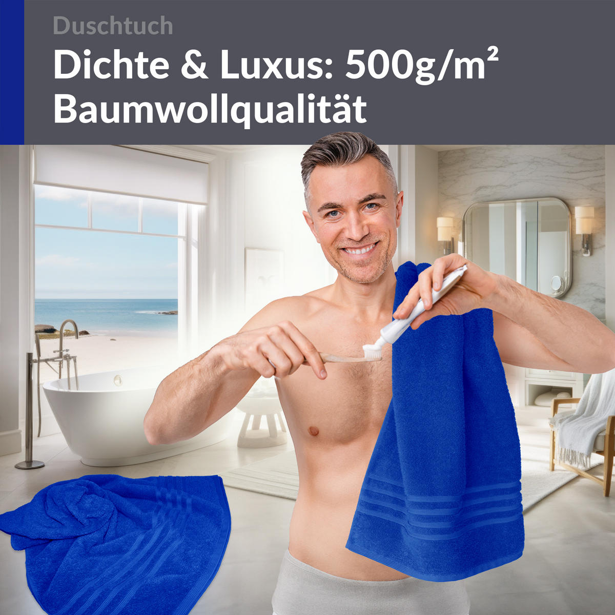 DUSCHTUCH London Azur Blau 2er Set 70x140 - Blau, Textil (70/140cm) - Lashuma