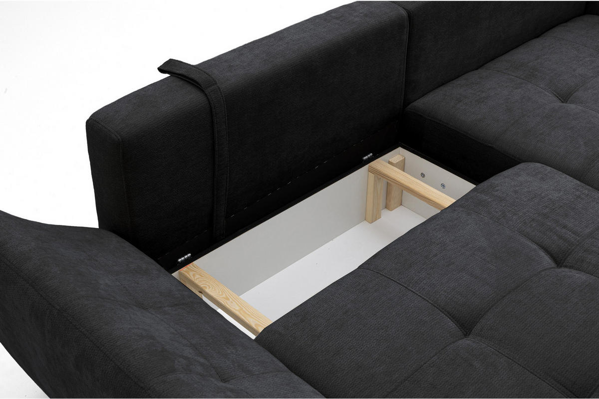 ECKSOFA NICE L Rechts mit Schlaffunktion 137x204 Chenille Anthrazit - Anthrazit/Schwarz, Holz/Textil (165/260cm) - Muffo