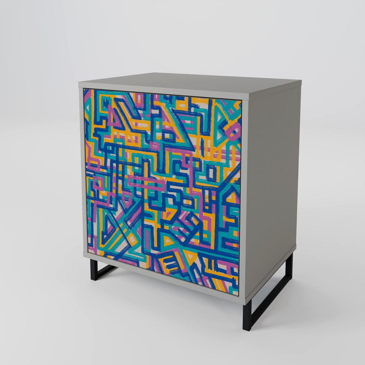 SIDEBOARD MEMORIES MAP, Grau, 57,5x42x77,5 cm, Schräge Buchenholzfüße - Buchefarben/Multicolor, Holzwerkstoff/Buchenholz (57.5/77.5/42cm) - SpaceRebels