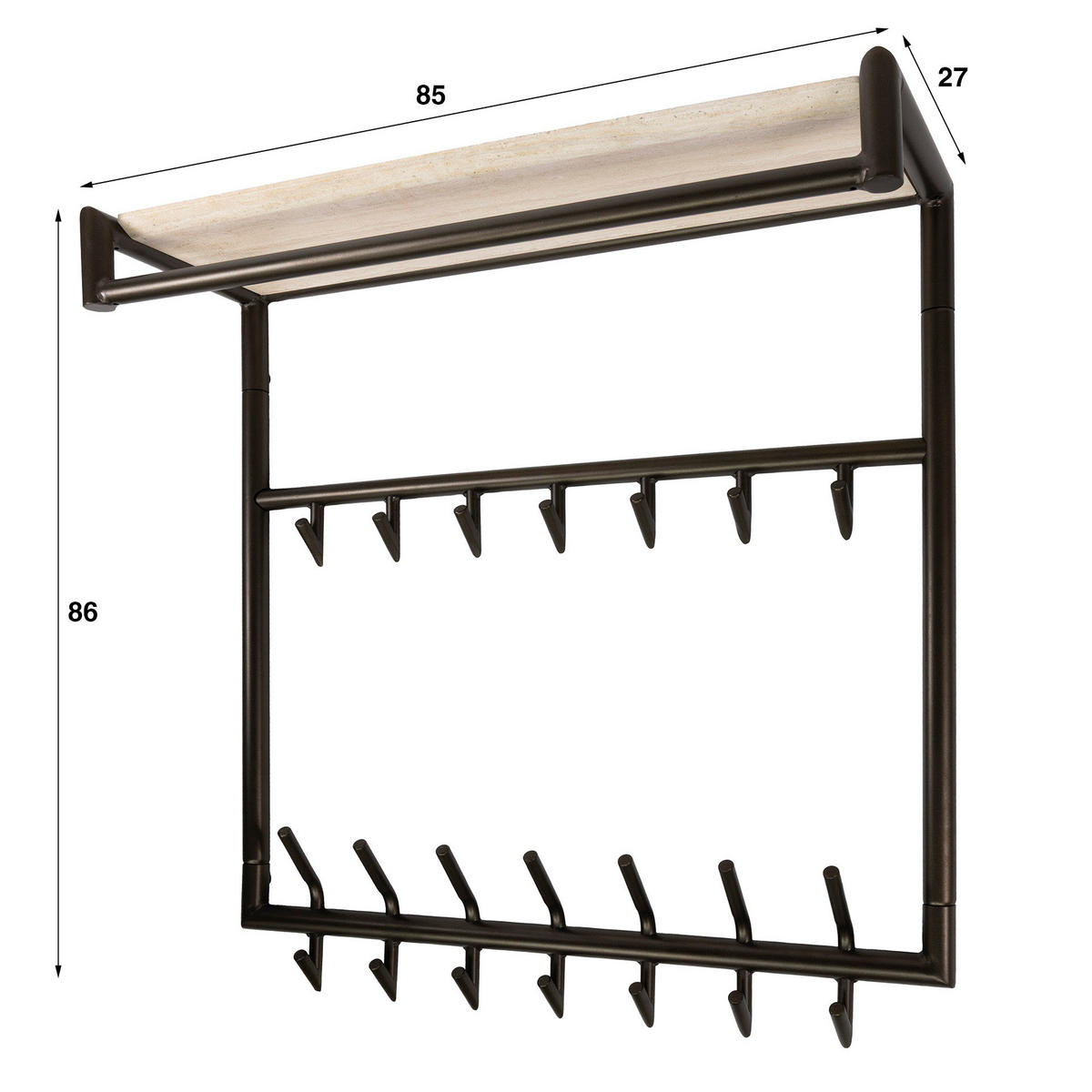 WANDGARDEROBE Terrra 65 27/85/86 cm - Beige, Metall (85/86/27cm) - Hoyz Collection