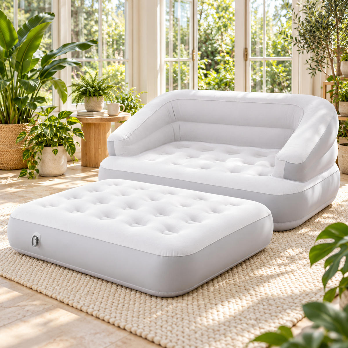 LUFTSOFA aufblasbares Sofa 198 x 138 x 62 cm weiß-grau wandelbar zum Doppelbett - Weiß/Grau, Kunststoff (138/198cm) - Avenli