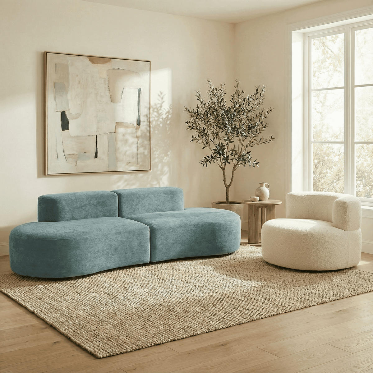 SITZGARNITUR Lounge Sofa und Sessel Salbei und Weiß - Salbeigrün/Weiß, Textil (240/75/102cm) - COCO Living