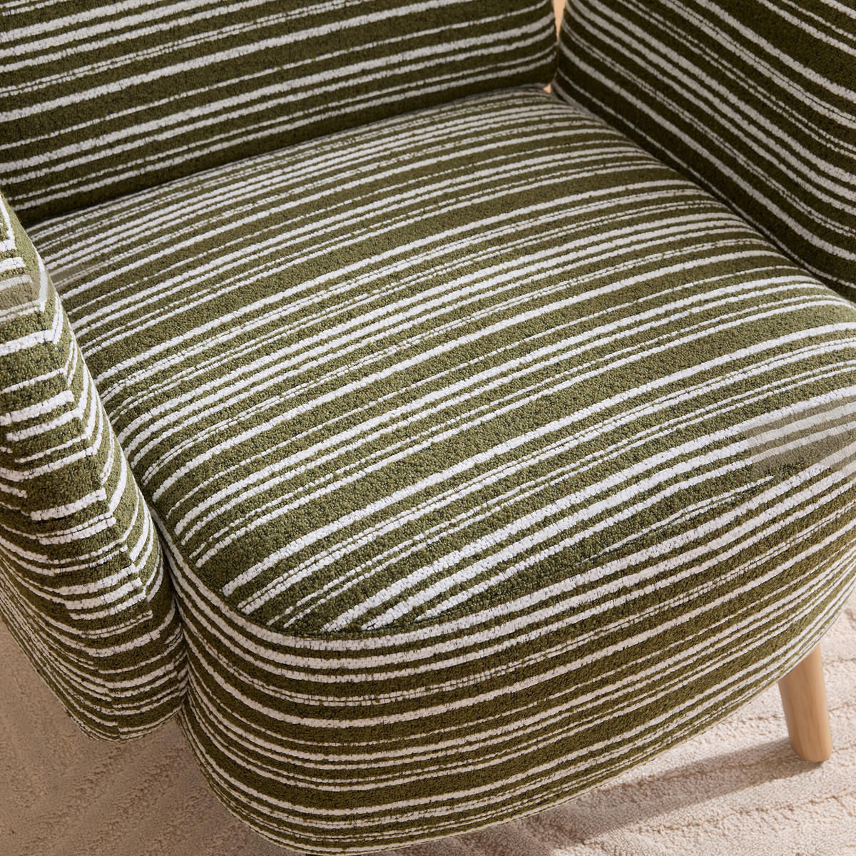 SESSEL Bouclé Olivgrün mit Seitentasche - Olivgrün, Holzwerkstoff/Textil (77/87/81cm) - WISHDOR