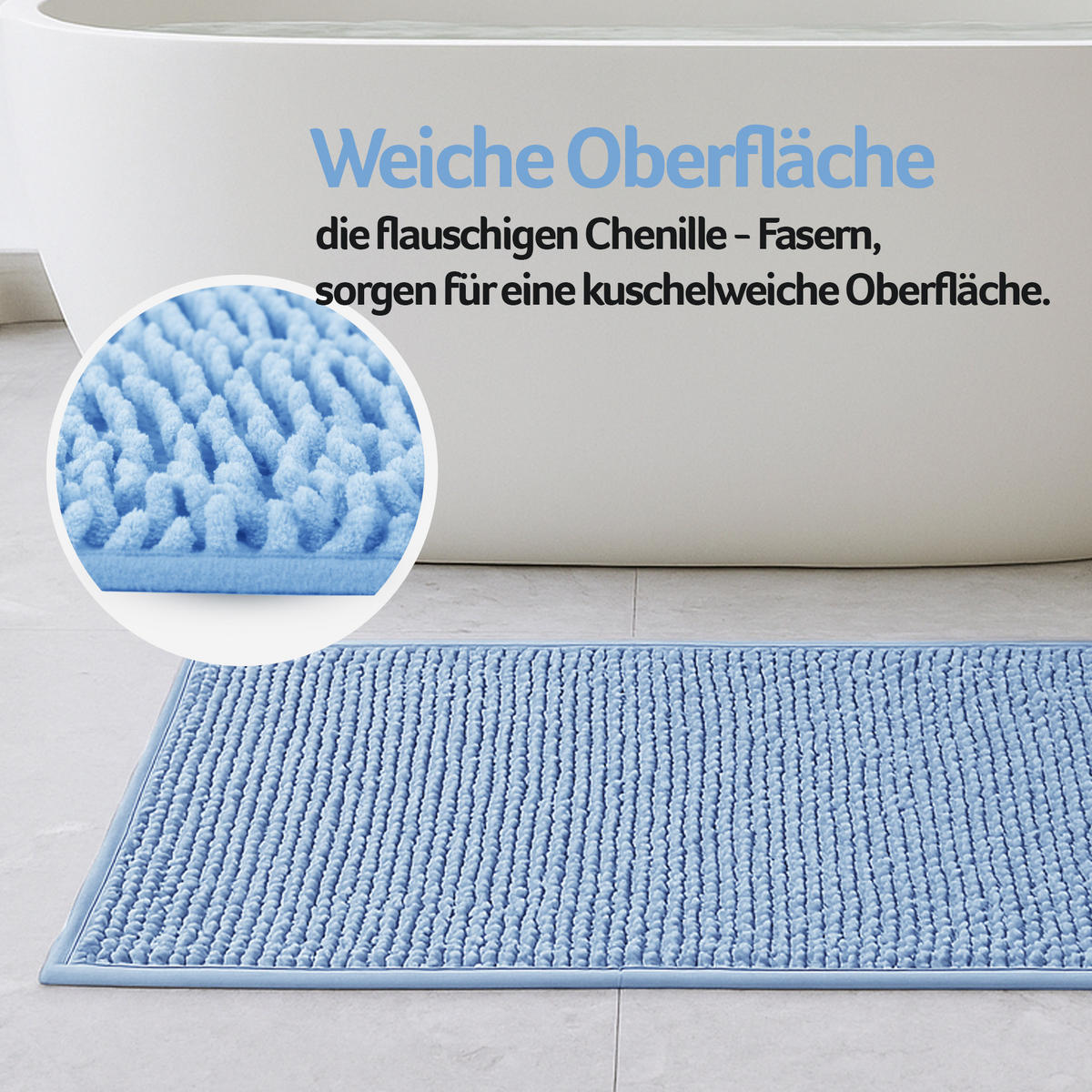 BADEMATTE Chenille 60x90cm Hellblau - Hellblau, Textil (90/60cm) - Bestlivings
