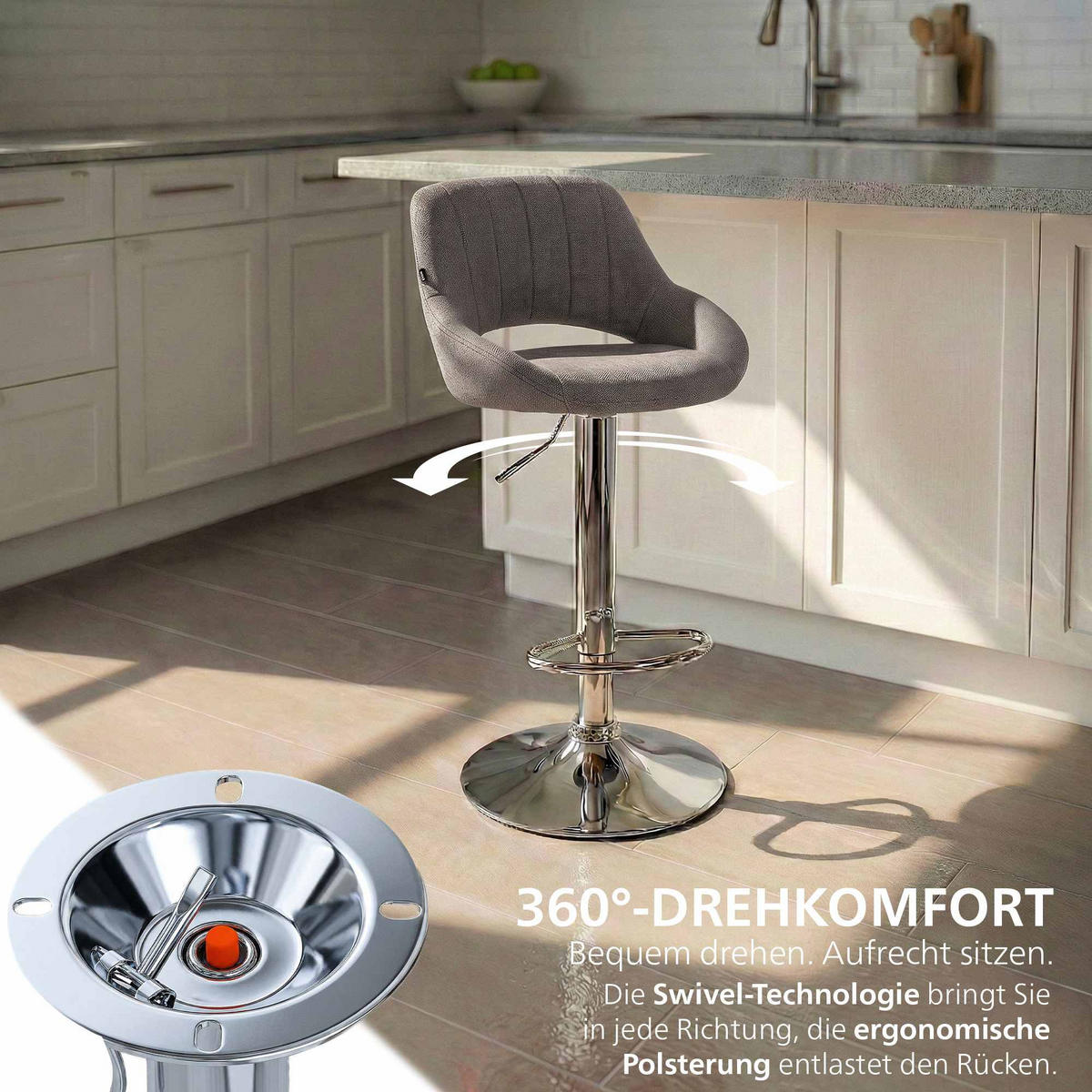 BARHOCKER Stoff Dunkelgrau - Chromfarben/Dunkelgrau, Textil/Metall (47/85/48cm) - CLP