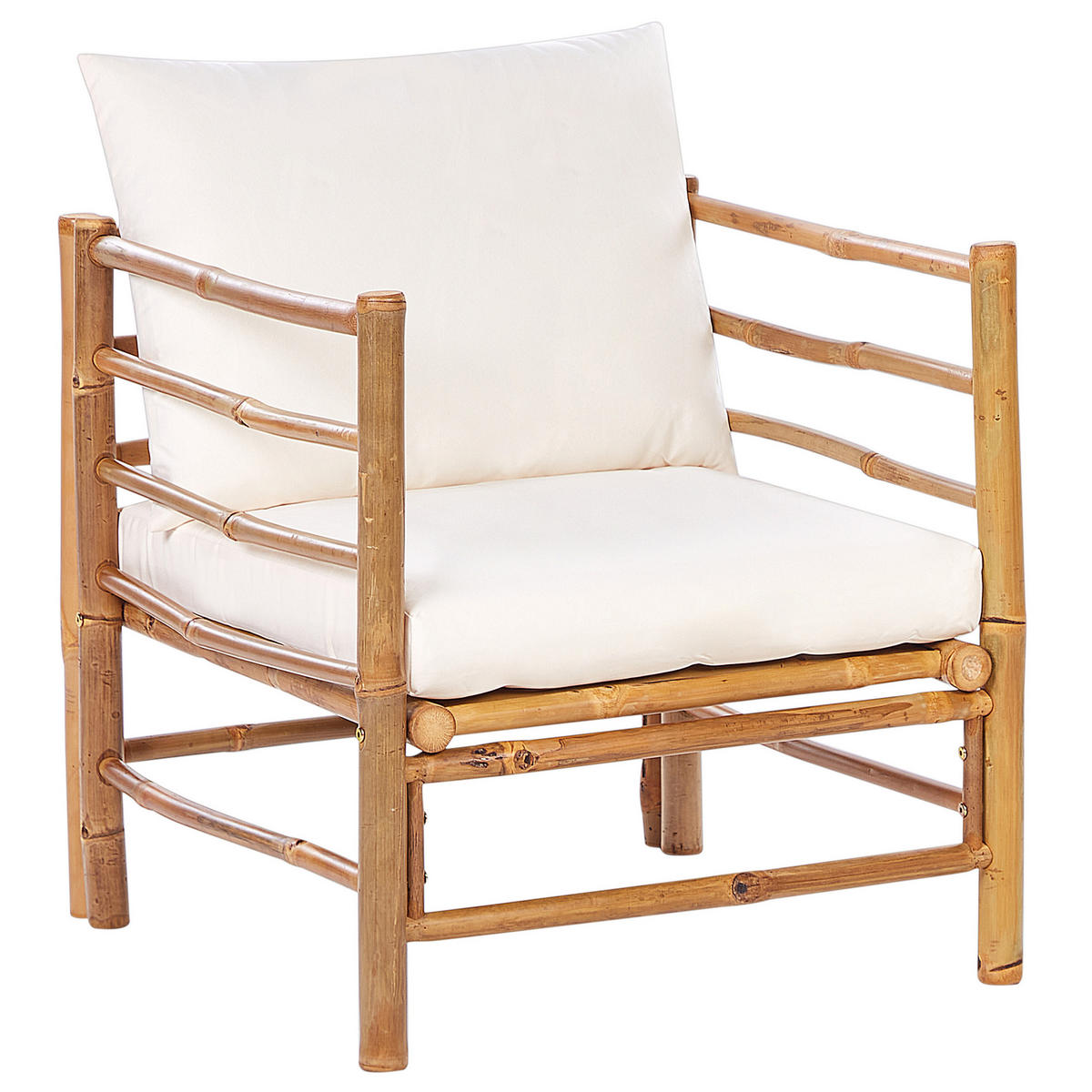 LOUNGE SET 4-Sitzer Bambusholz hellbraun 3-teilig Auflagen cremeweiß Cerreto - Creme, Holz - Beliani