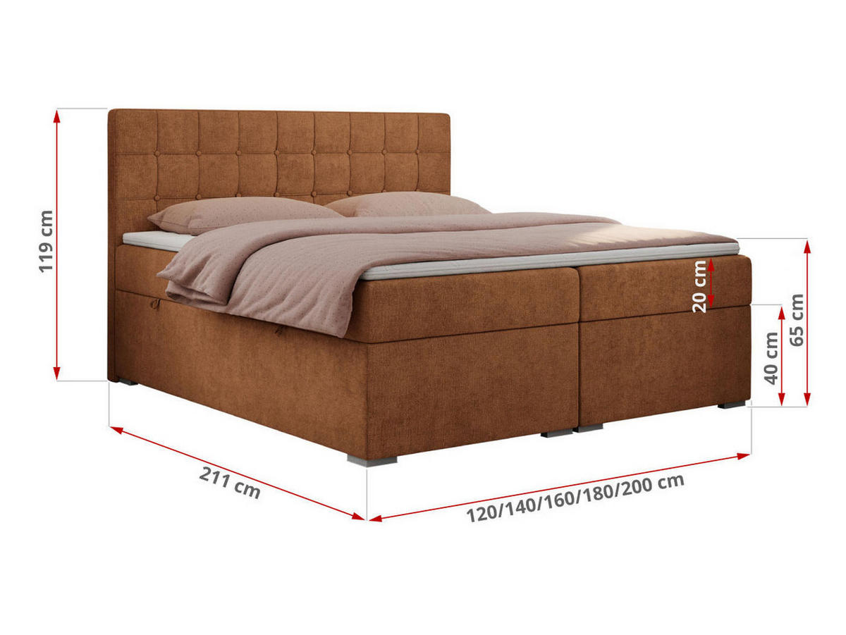 BOXBETT CARMEN 180/200 Orange Struktur - H3 - Orange, Holz/Textil (180/200cm) - MKS
