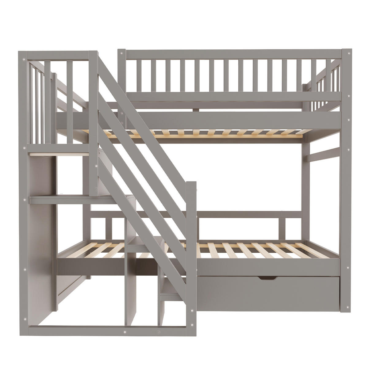 ETAGENBETT Massivholz 90/200 cm Grau mit Lattenrost und Stauraum ohne Matratze - Grau, Holz (90/200cm) - MIVRAY