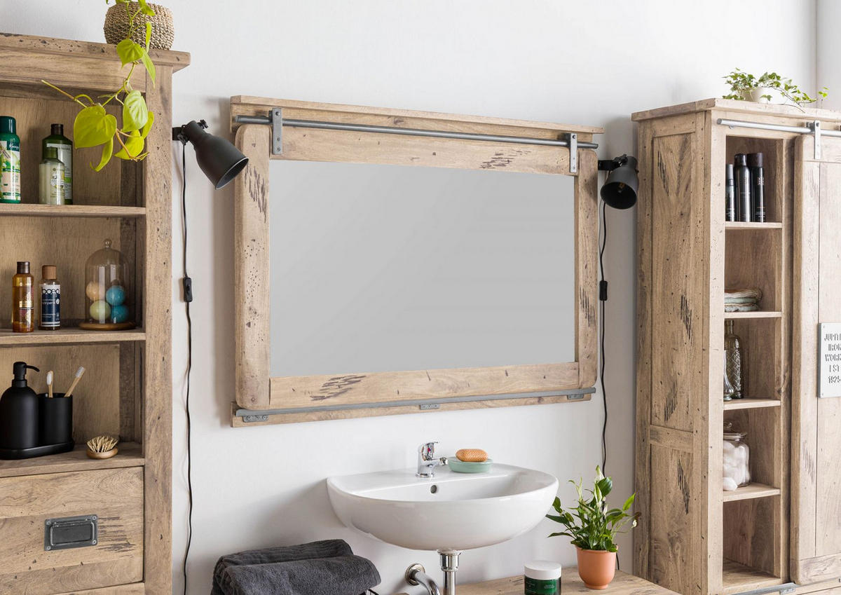 SPIEGEL Mango 114x6x80 whitewash lackiert RAILWAY #378 - Beige, Holz (114/80/6cm) - Massivmoebel24