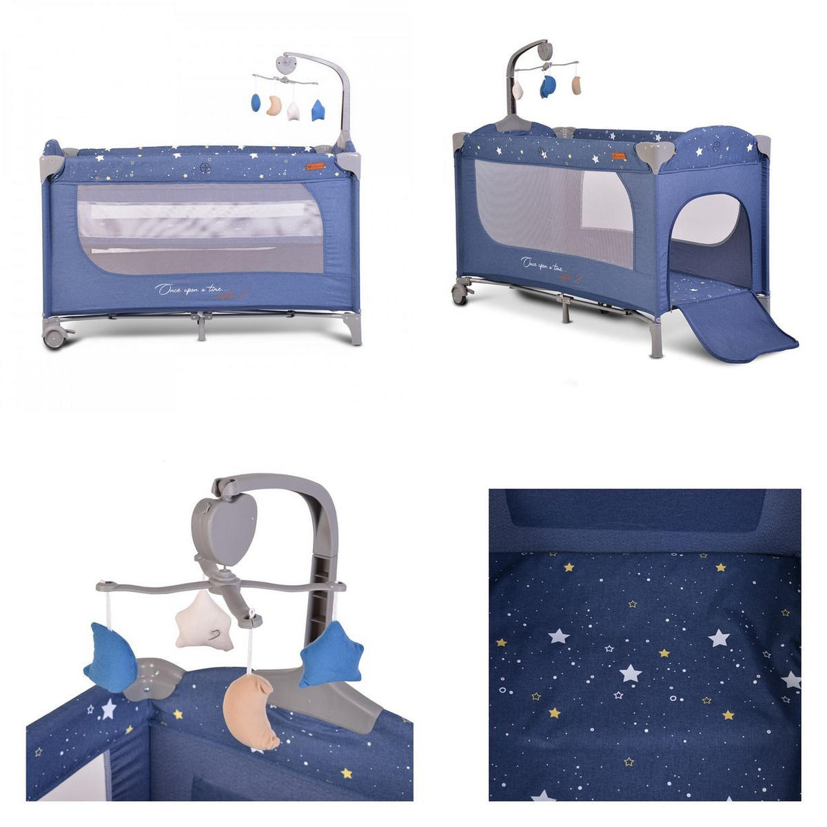 REISEBETT Once upon a time blau 2 Ebenen, Seiteneingang, Matratze, Mobile - Blau, Kunststoff (60/120cm) - Cangaroo