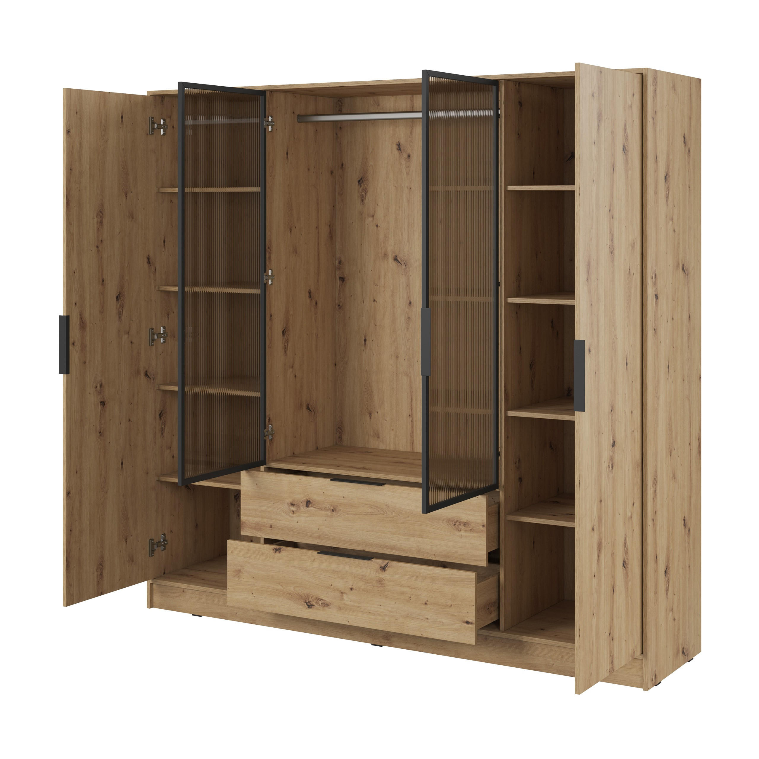 DREHTÜRENSCHRANK CATERINA 206/200/51 cm 4-türig Eiche Artisan - Eiche Artisan, Holzwerkstoff (206/200/51cm) - MASSENO
