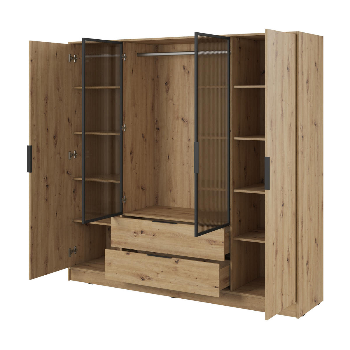 DREHTÜRENSCHRANK CATERINA 206/200/51 cm 4-türig Eiche Artisan - Eiche Artisan, Holzwerkstoff (206/200/51cm) - MASSENO