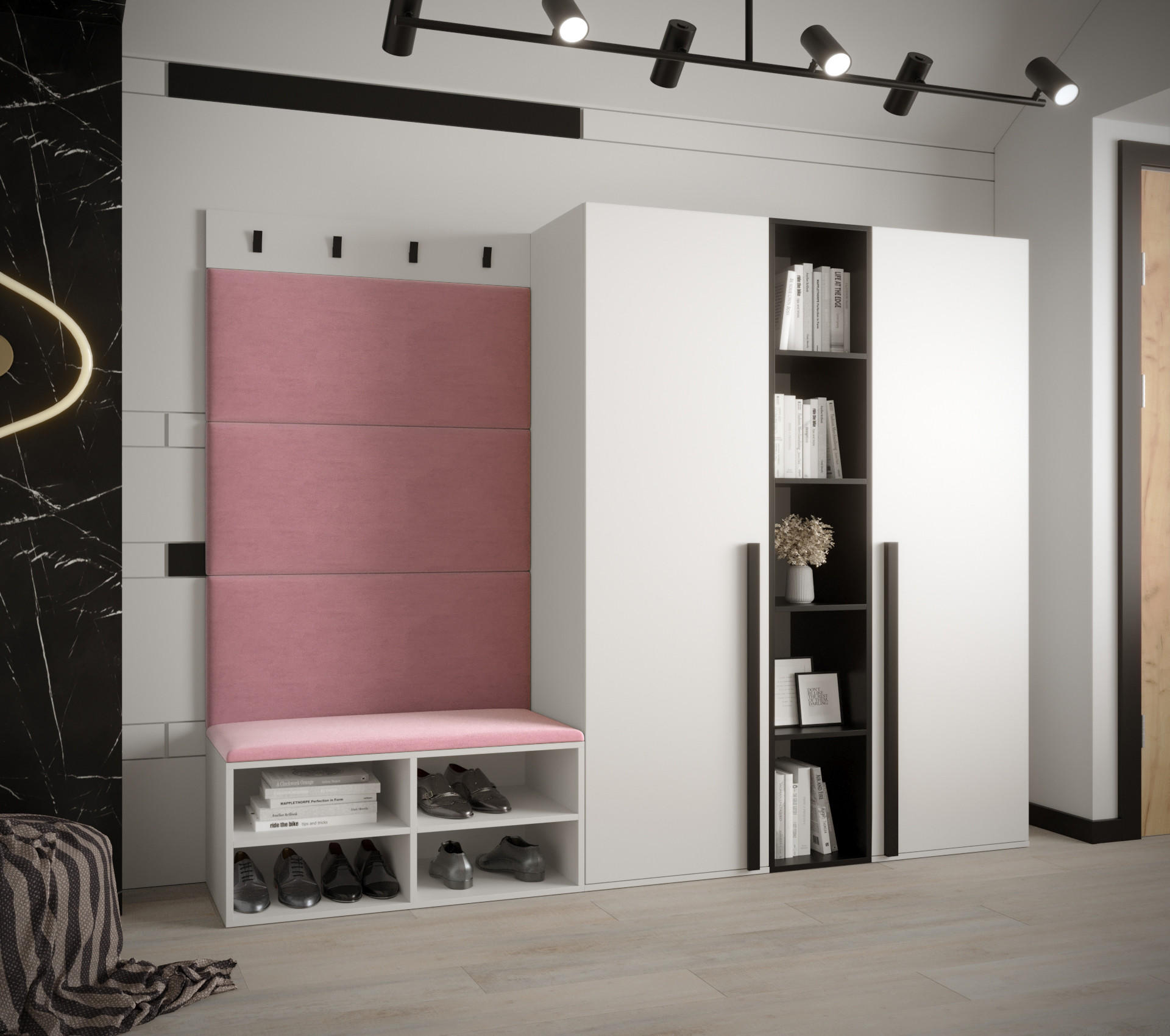 GARDEROBEN-SET 214/184/42 - Pink/Schwarz, Holz/Kunststoff (214/184/42cm) - MÖBEL KRYSPOL