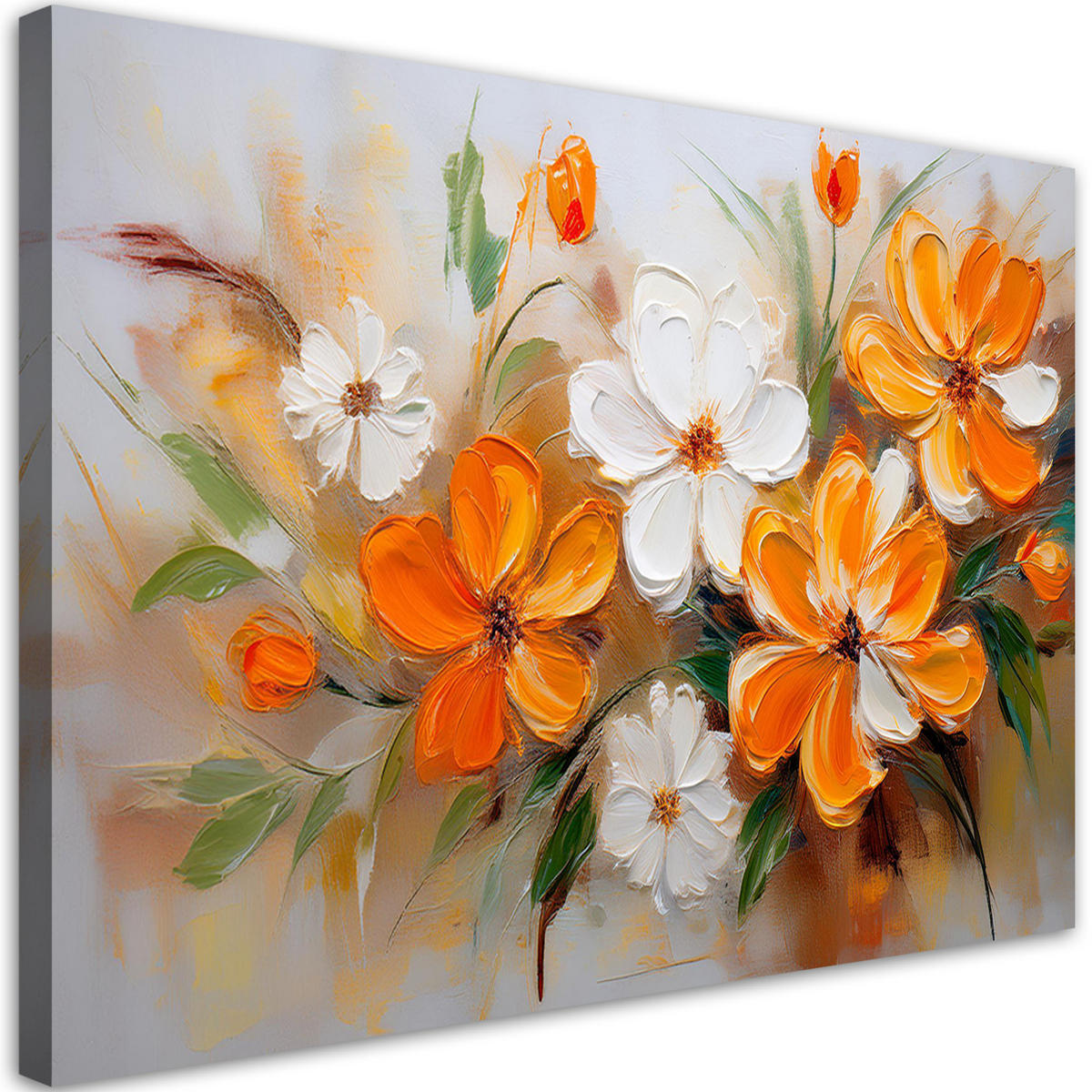 WANDBILD weiße und orangefarbene wildblumen - Orange, Textil (100/70cm) - Feeby