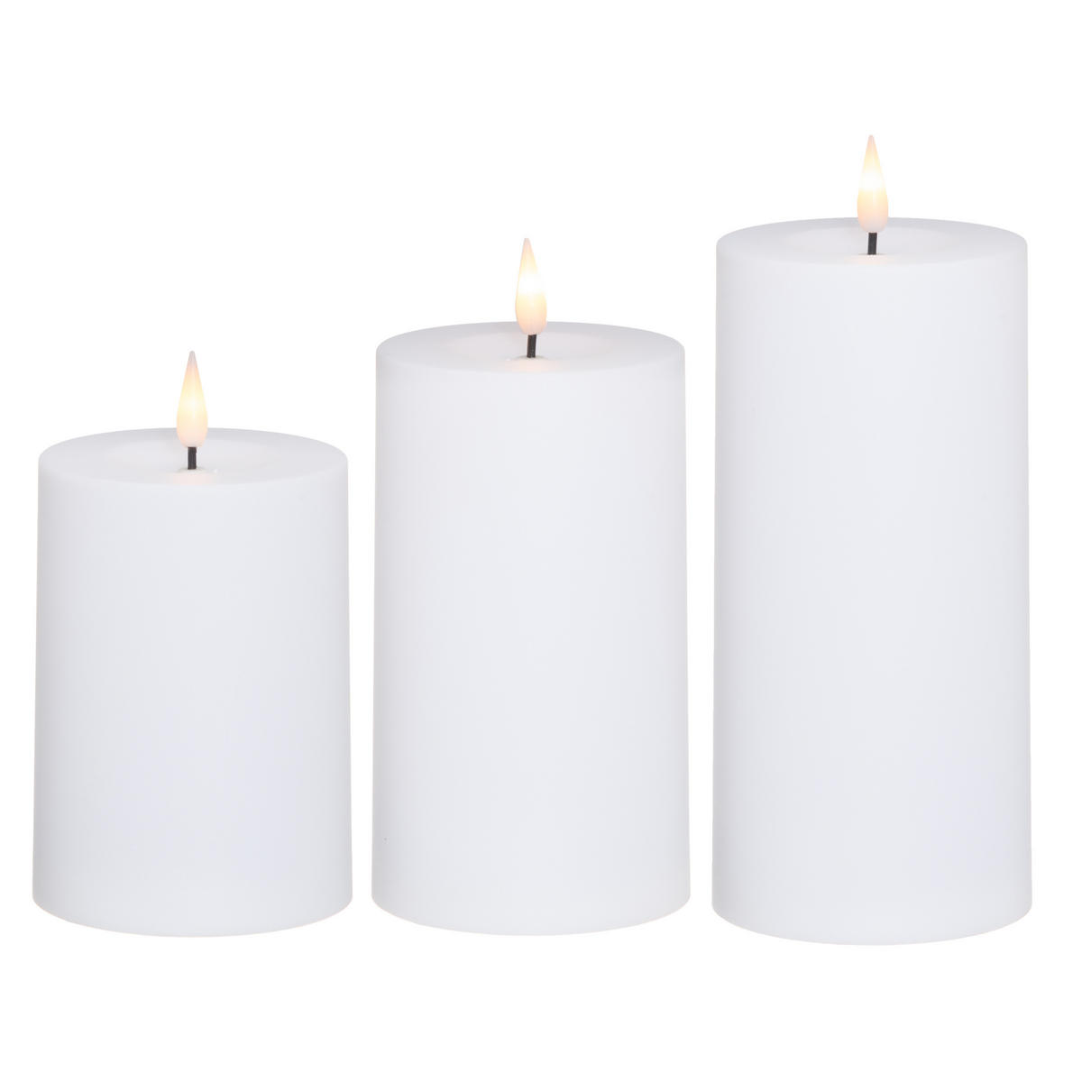 LED-KERZEN 3er-Set 10–15 cm außen - Weiß, Kunststoff (7/7/15cm)