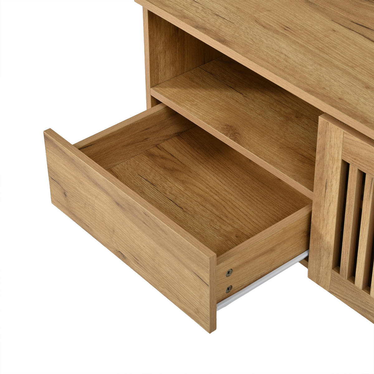TV komoda 180/40/51 cm s rešetkastim vratima i ladicama u izgledu drva - prirodne boje/boje oraha, drvni materijal (180/51/40cm) - CHICFURN