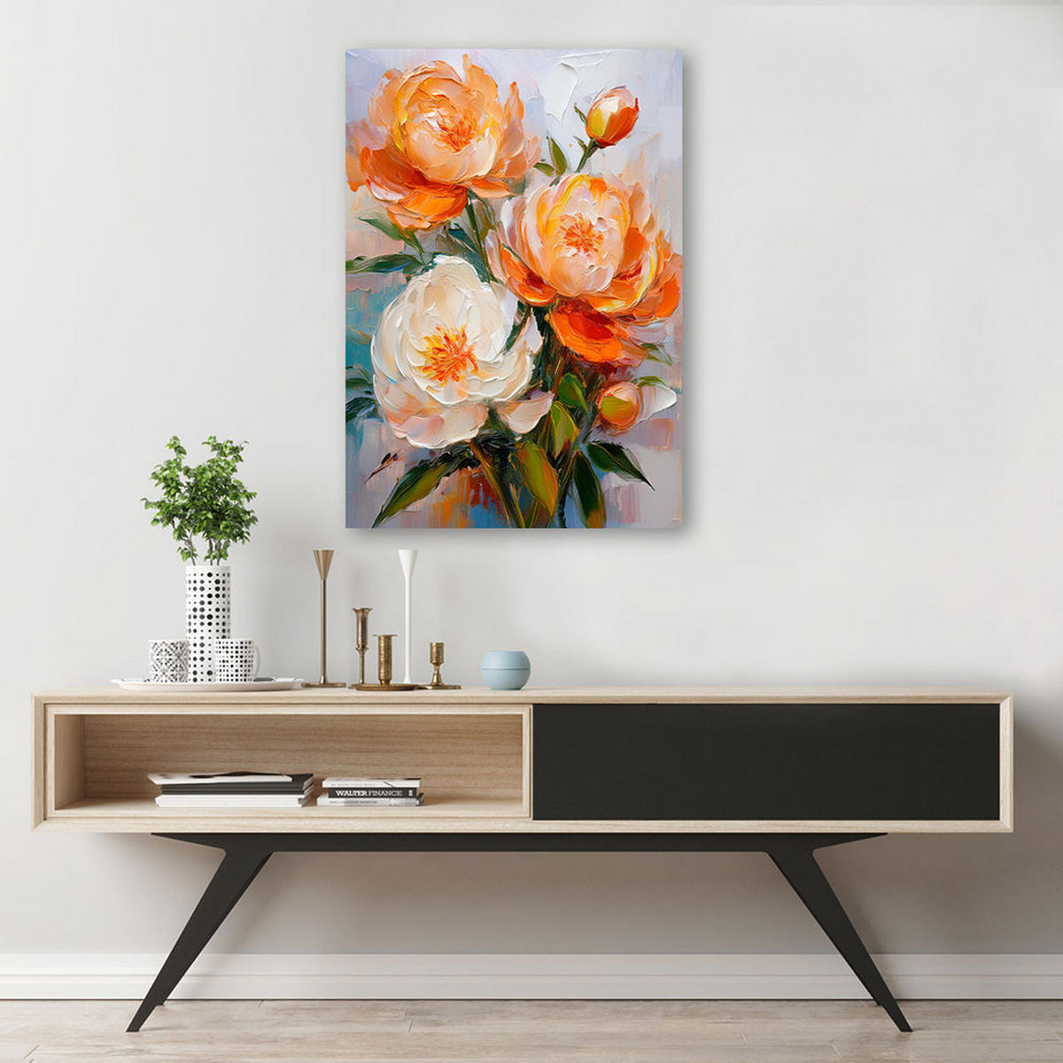 WANDBILD orange bemalte pfingstrosenblüten - Orange, Textil (80/120cm) - Feeby