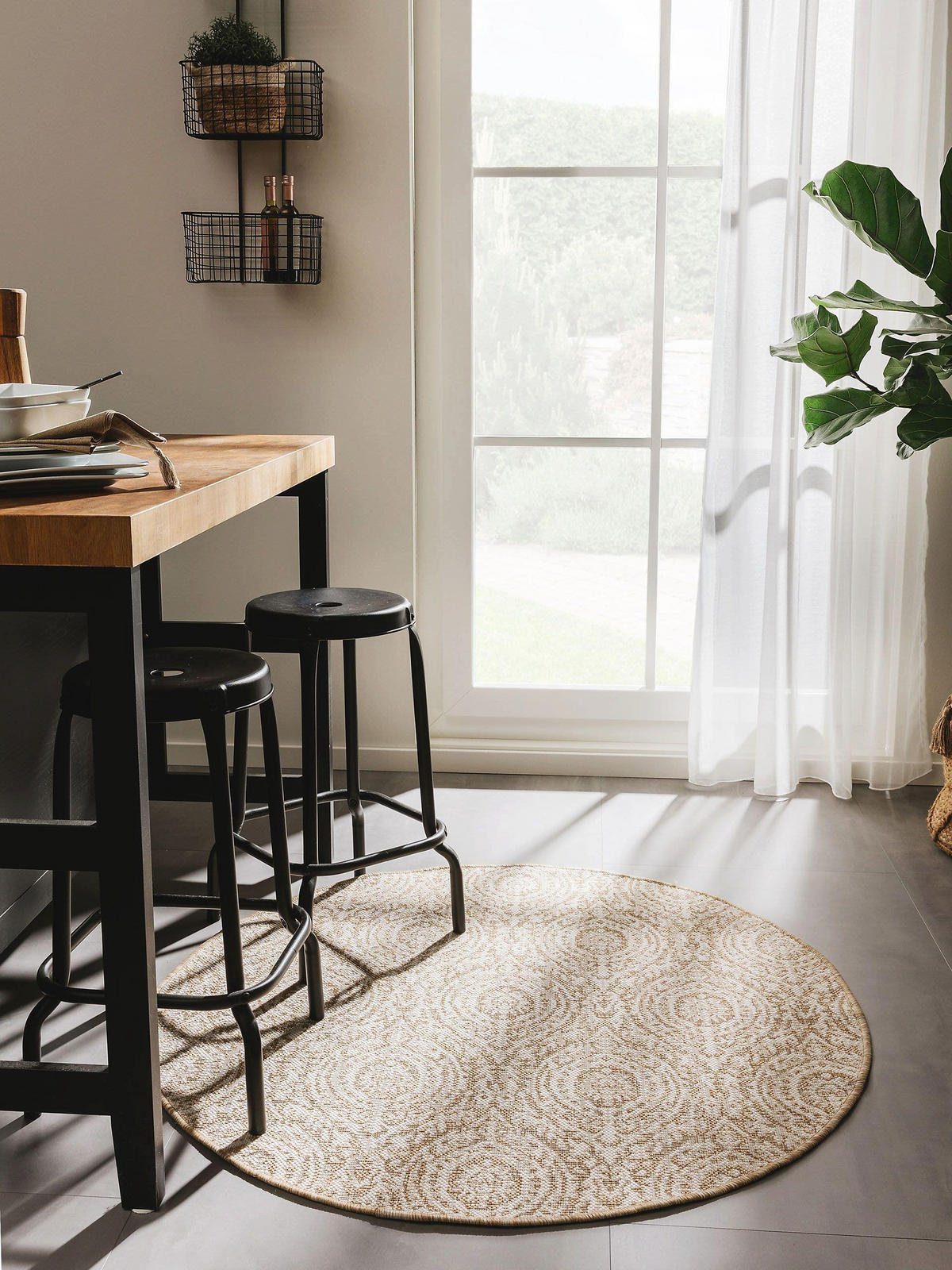 OUTDOORTEPPICH rund Cleo Cream/Beige ø 120 cm rund - Creme, Textil (120/120cm) - benuta Nest