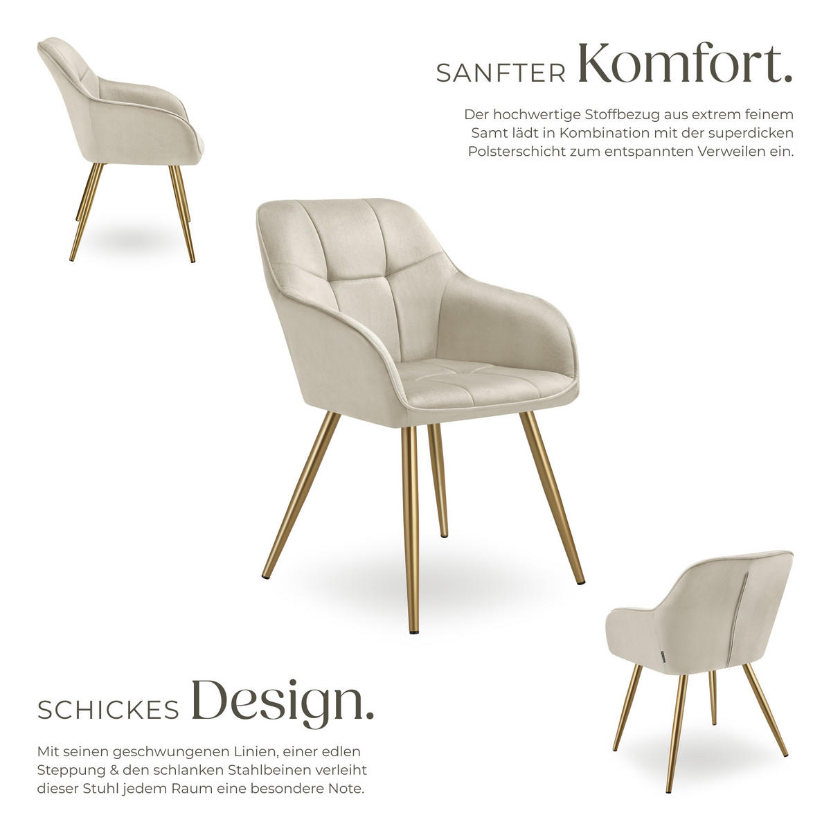 ESSZIMMERSTUHL 4er Set Marilyn 58 x 62 x 82 cm creme/gold - Goldfarben/Creme, Kunststoff (58/82/62cm) - tectake