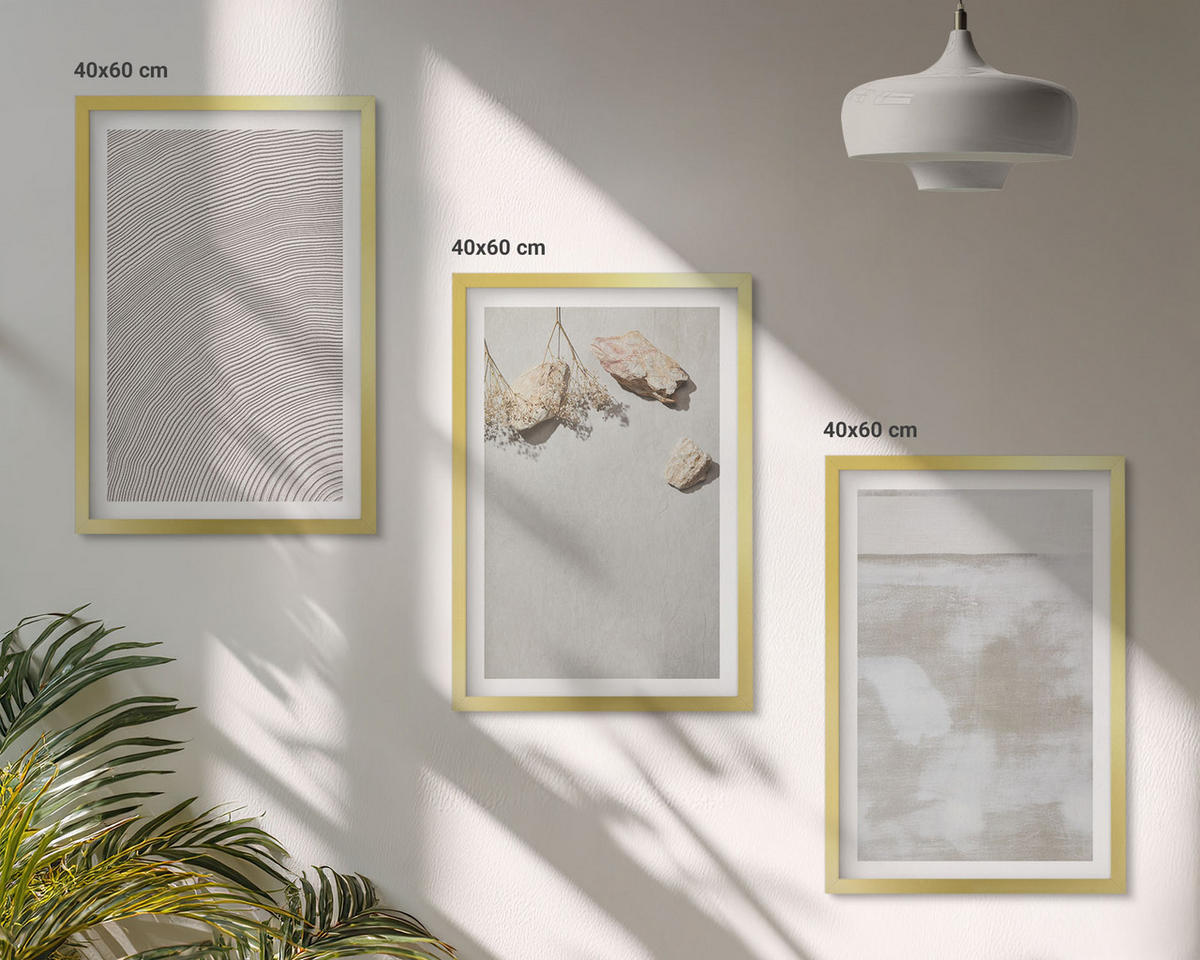 WANDBILDER 3er Set - 40x60 cm Goldrahmen - Boho-Textur aus Sandsteinen - Goldfarben, Kunststoff (40/60cm) - ArtPrintCave