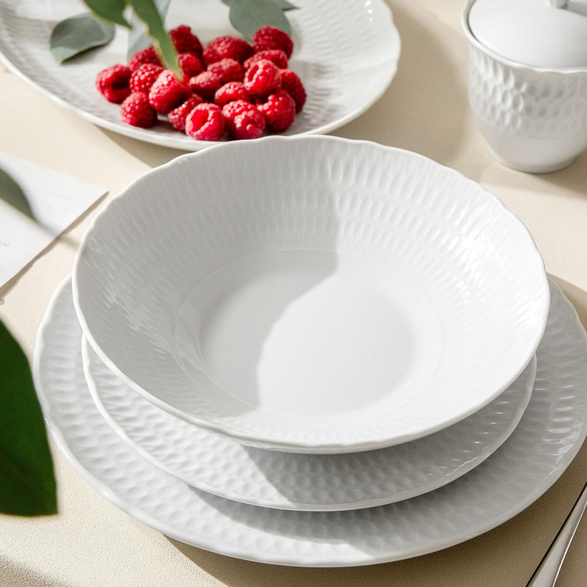 TELLER-SET SUPPENTELLER CMIELOW SOFIA 6-tlg aus Porzellan - Weiß, Keramik (22cm) - KONSIMO®