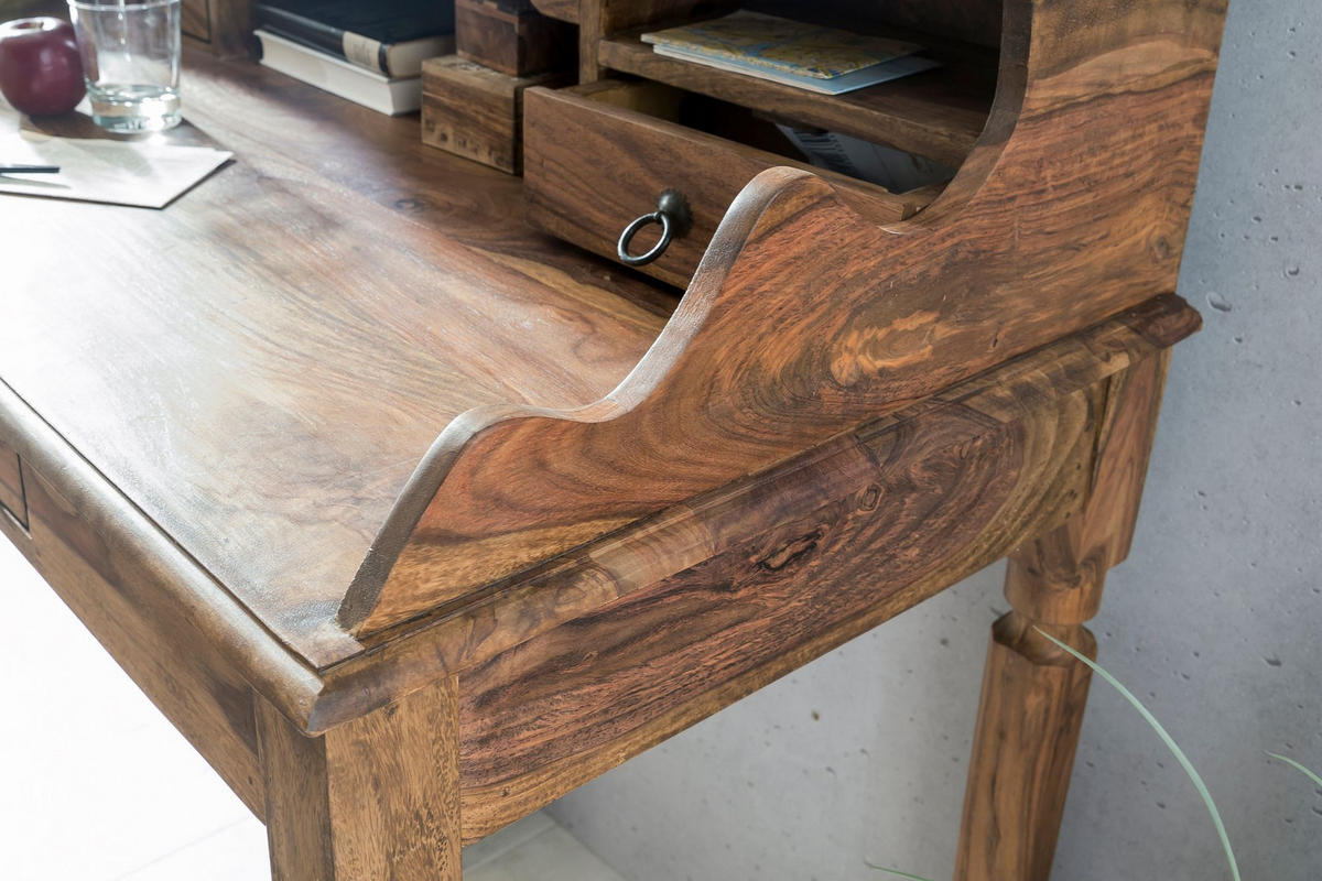 SCHREIBTISCH – Massivholz, 115 cm, Landhausstil, 3 Schubladen, Vintage-Optik - Braun, Holz (60/115/100cm) - KADIMA DESIGN